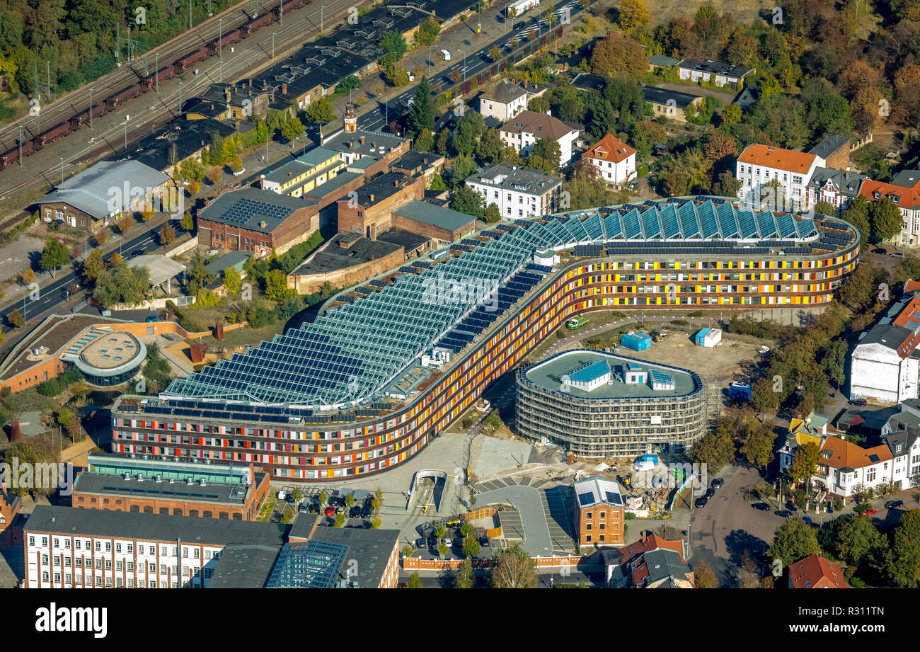 Vista aerea, Agenzia Federale Ambiente, Wörlitzer Patz, Wörlitzer Bahnhof, Unruhstraße, Dessau, Goslar, Sassonia-Anhalt, Germania, Europa, DEU, uccelli-ey Foto Stock