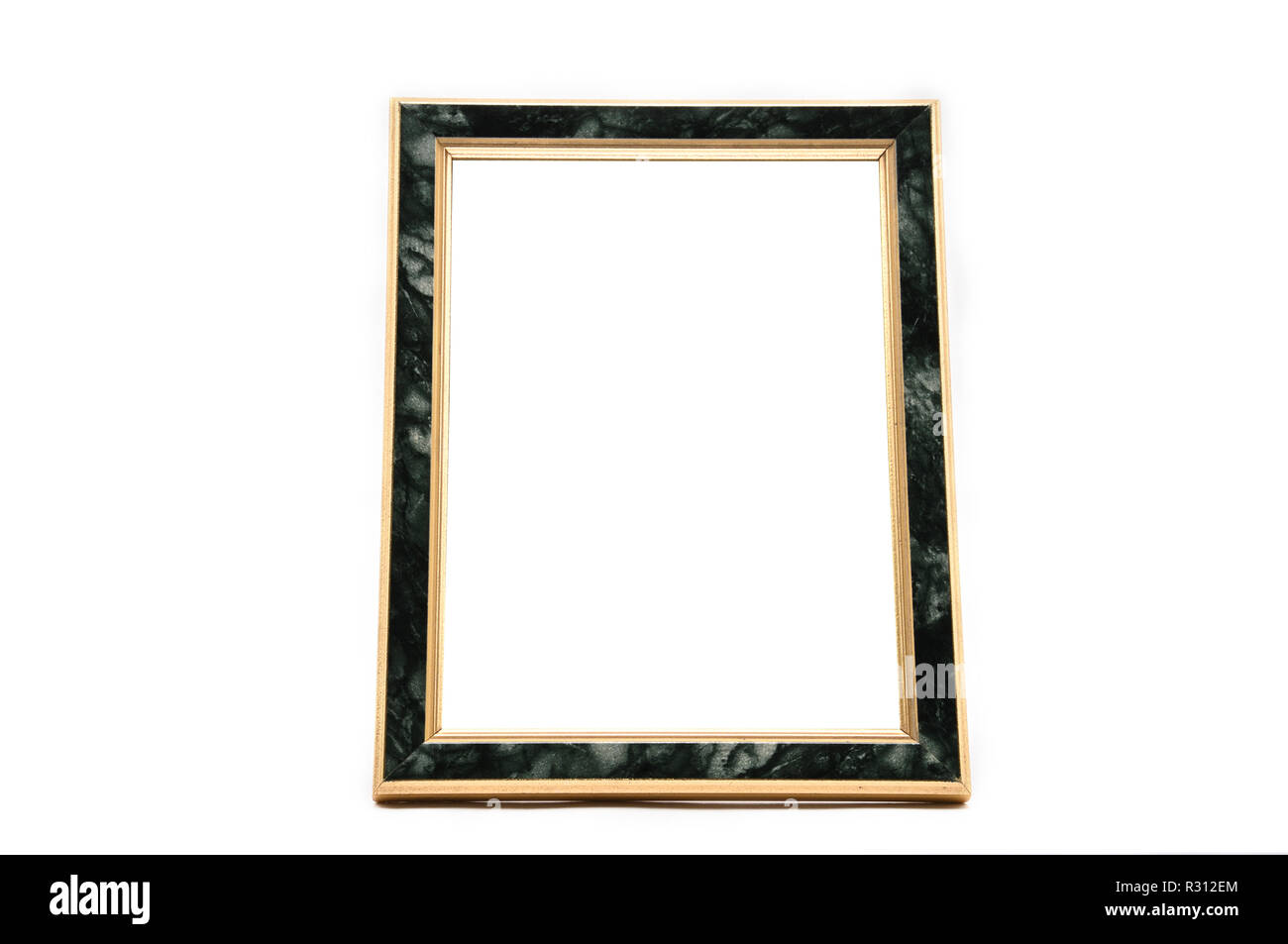 Vintage photo frame con effetto marmo isolato su un fondo bianco. Foto Stock