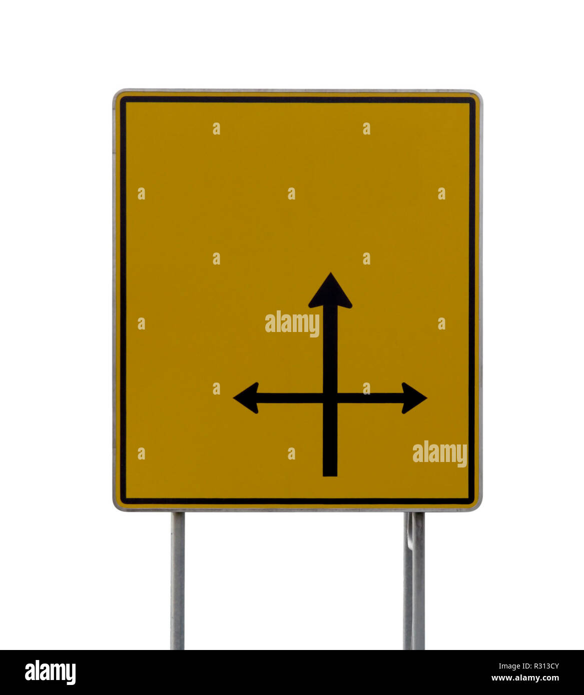 Giallo segno di direzione Foto Stock