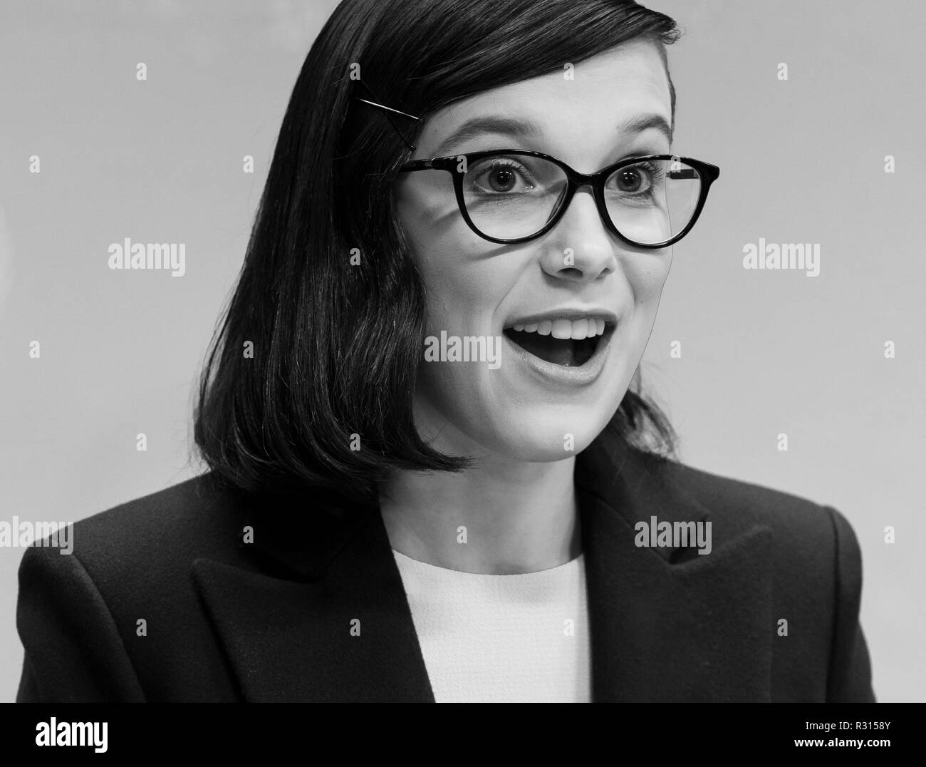 New York, NY - Novembre 20, 2018: Millie Bobby Brown parla durante il briefing con la stampa & appuntamenti come l'UNICEF Ambasciatrice presso la sede delle Nazioni Unite Credito: lev radin/Alamy Live News Foto Stock