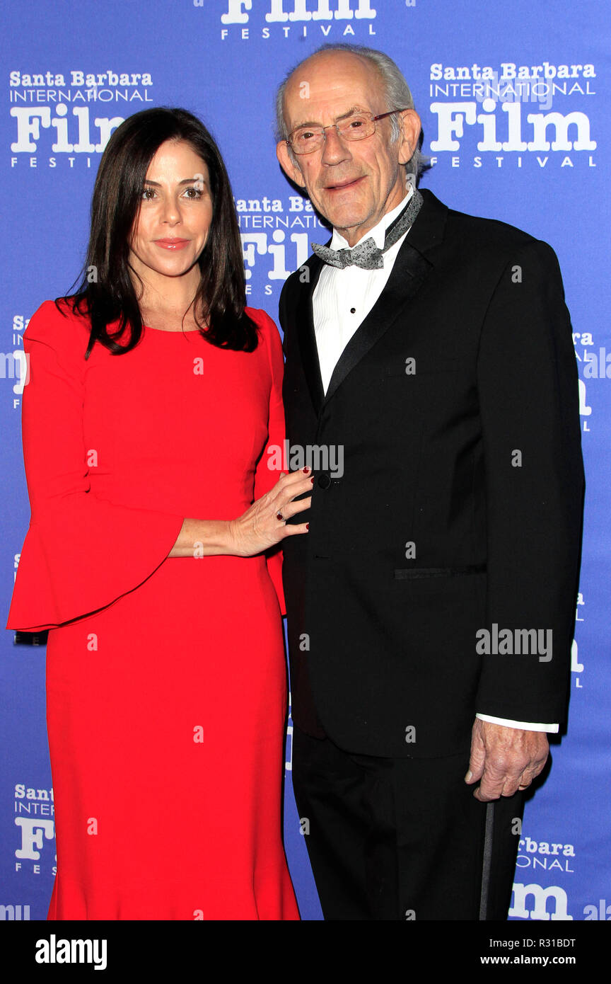 Christopher Lloyd e sua moglie Jane Walker legno frequentando il XXXIV annuale di Santa Barbara International Film Festival's Kirk Douglas Award in onore di Hugh Jackman al Ritz-Carlton Bacara su Novembre 19, 2018 di Goleta, California. Foto Stock