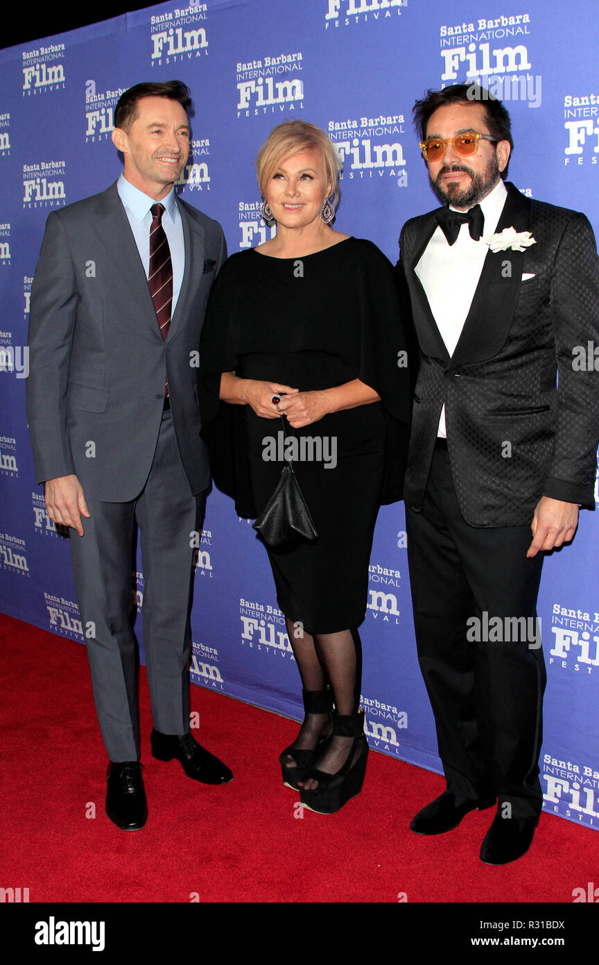 Hugh Jackman, sua moglie Deborra-Lee Furness e Roger Durling frequentando il XXXIV annuale di Santa Barbara International Film Festival's Kirk Douglas Award in onore di Hugh Jackman al Ritz-Carlton Bacara su Novembre 19, 2018 di Goleta, California. Foto Stock