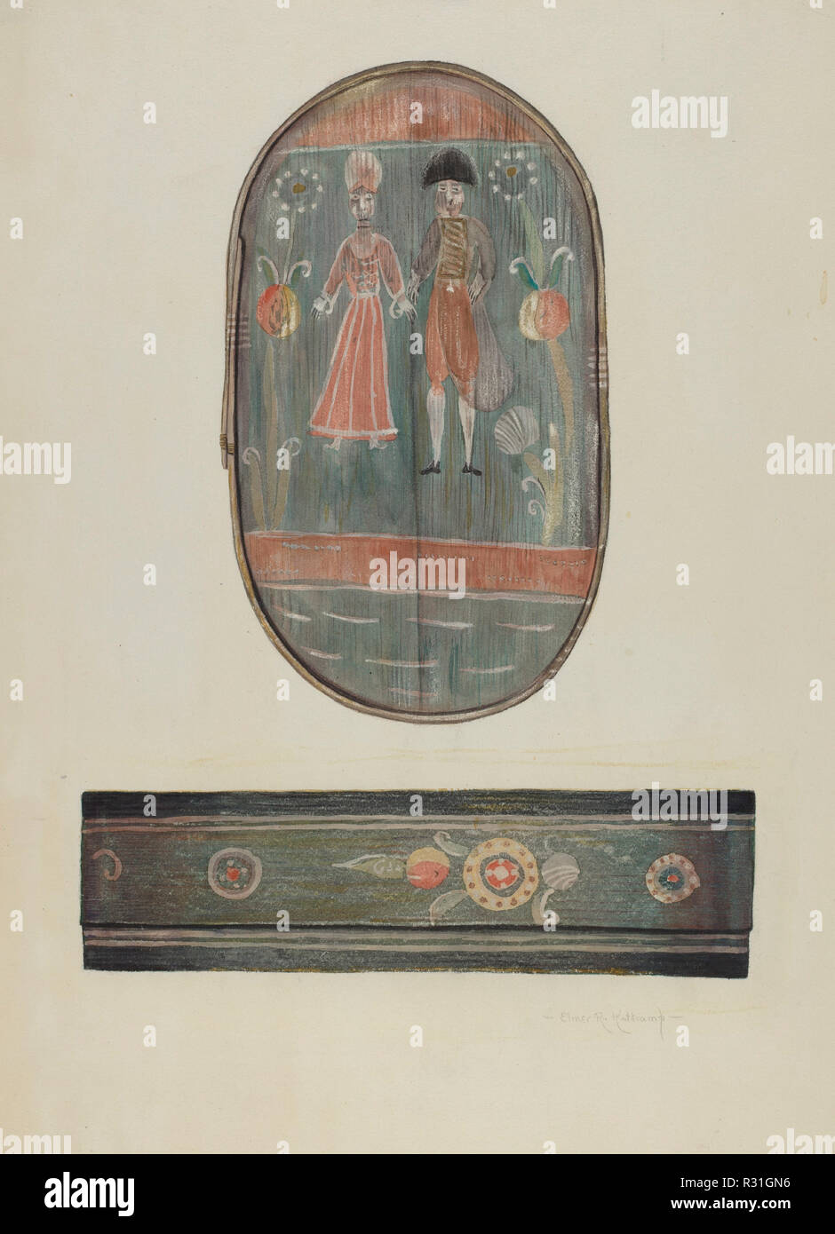 Sposa Box. Data: 1935/1942. Dimensioni: complessivo: 43,1 x 32,5 cm (16 15/16 x 12 13/16 in.) originale IAD Oggetto: 13 5/8' ampia; 21 5/8' lungo. Medium: acquerello e grafite su carta. Museo: National Gallery of Art di Washington DC. Autore: Elmer R. Kottcamp. Foto Stock