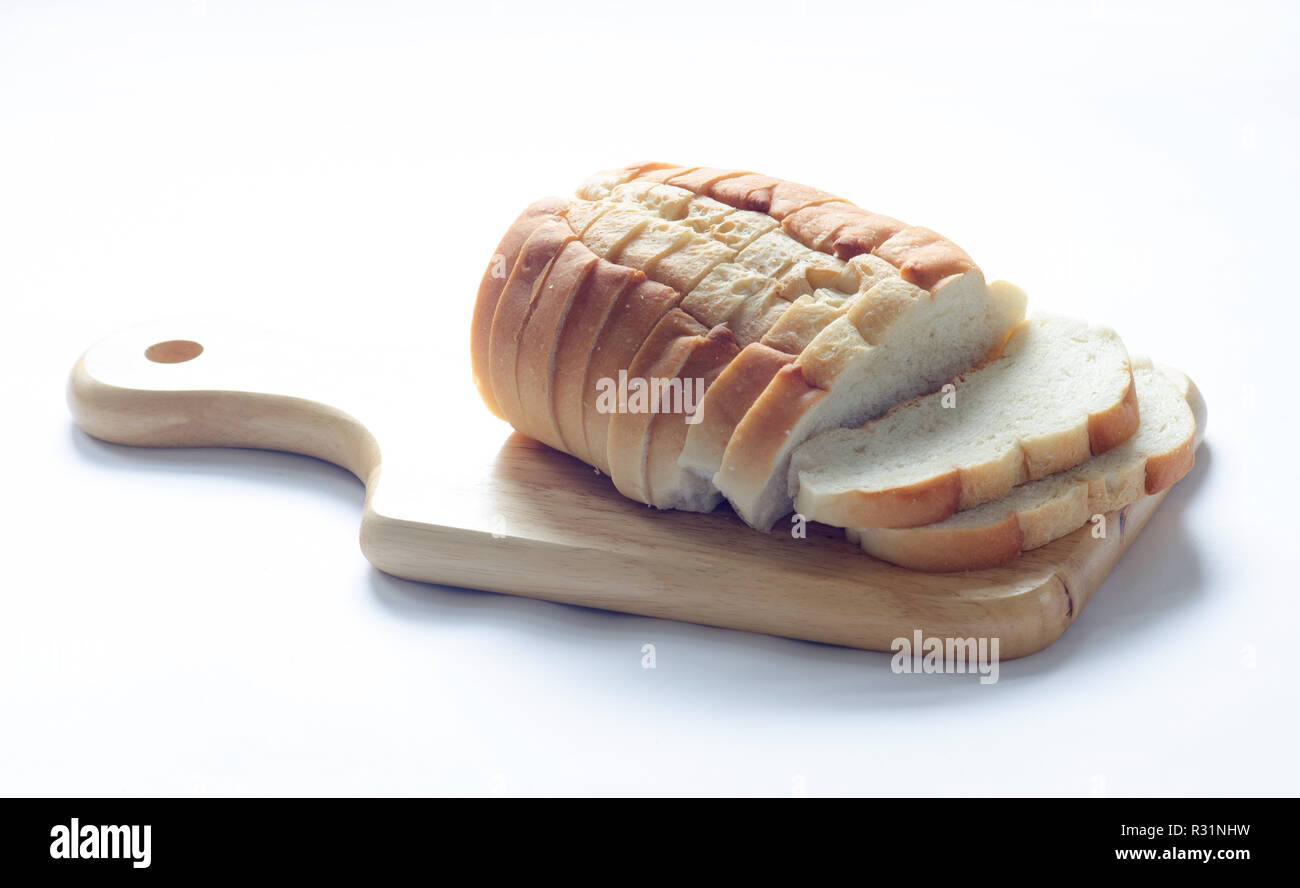 Focaccia di fettine di pane italiano su legno tagliere Foto Stock