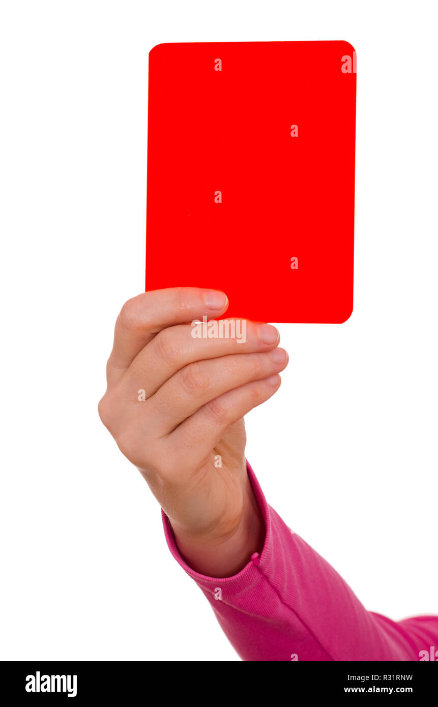 Mano trattiene la scheda rossa verso l'alto Foto Stock