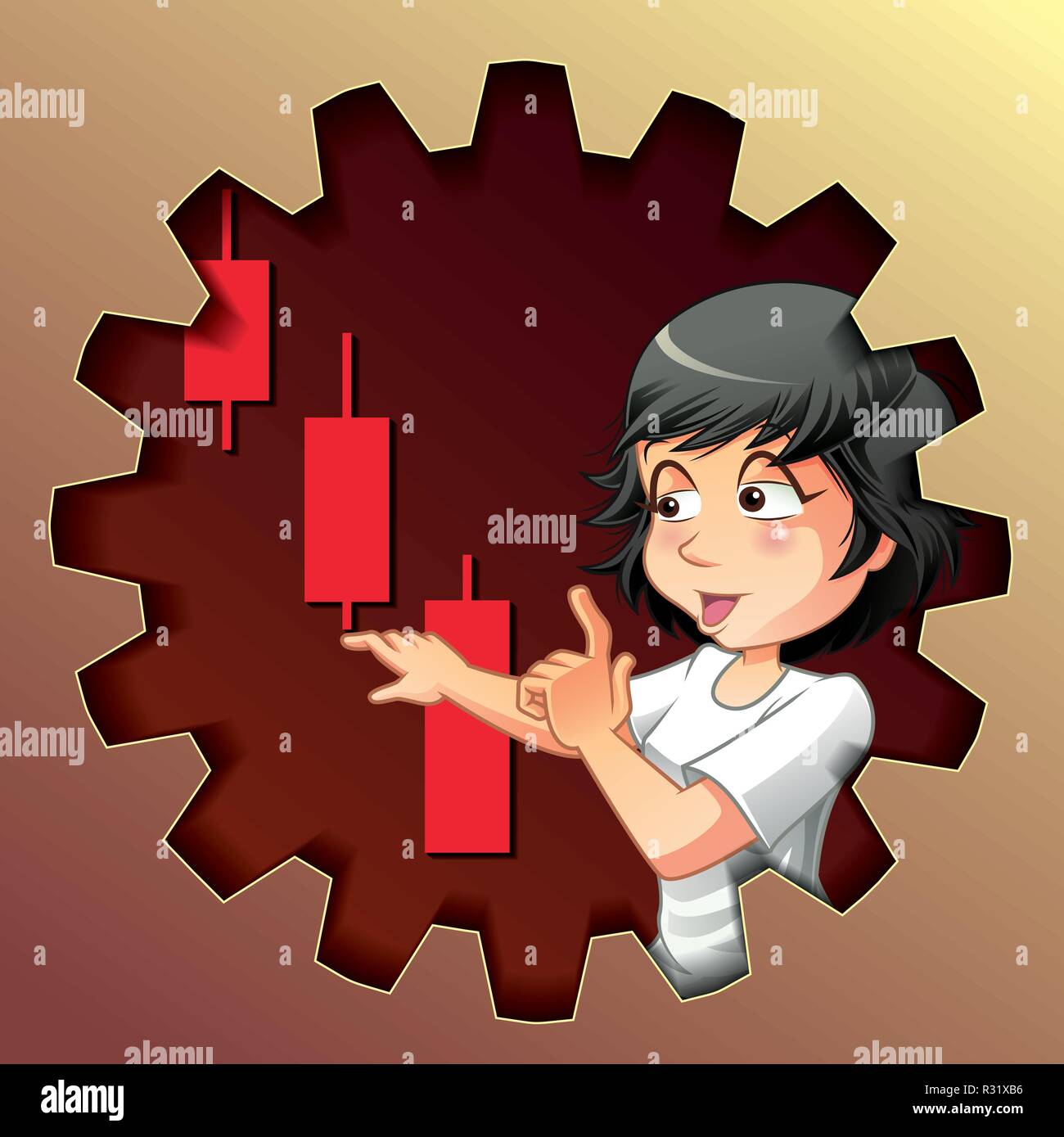 Candela stick grafico grafico di trading. Esso è chiamato Tre corvi neri. Illustrazione Vettoriale