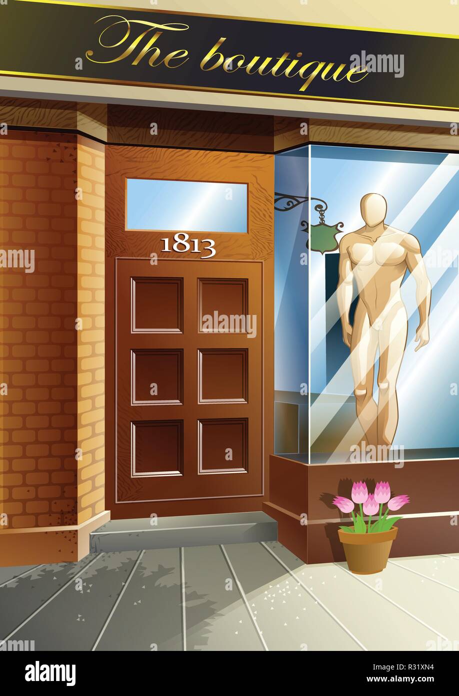 Vettore nella parte anteriore del negozio di abbigliamento. Illustrazione Vettoriale