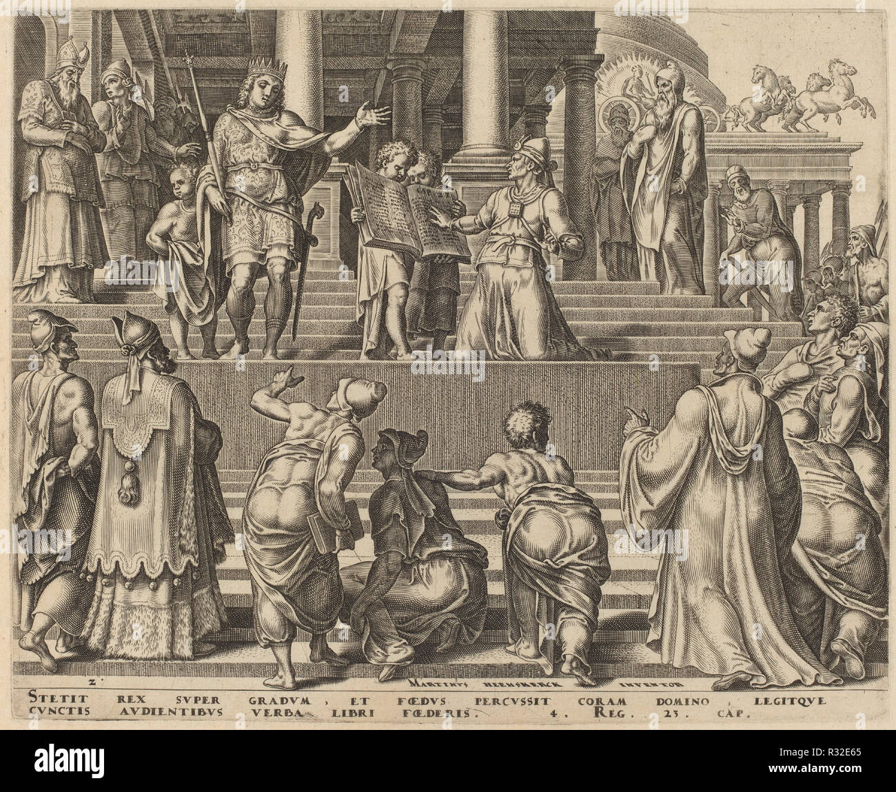 Storia di Giosia. Data: 1569. Medium: incisione. Museo: National Gallery of Art di Washington DC. Autore: Philip Galle. Foto Stock