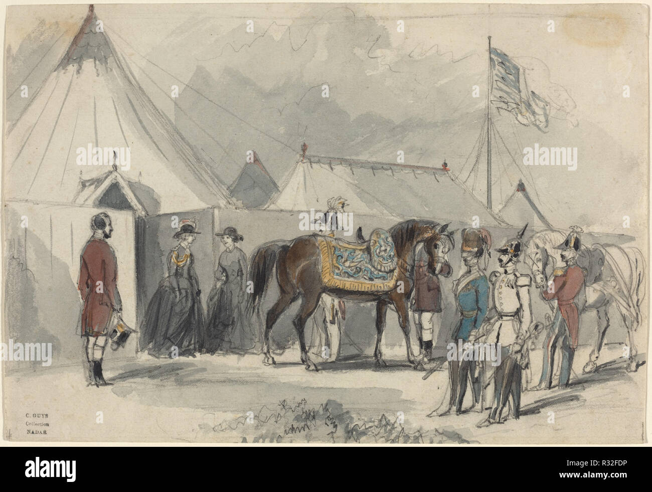 La regina. Dimensioni: complessivo: 16 x 23,4 cm (6 5/16 x 9 3/16 in.). Medium: acquerello e grafite su carta intessuta. Museo: National Gallery of Art di Washington DC. Autore: Constantin Guys. Foto Stock