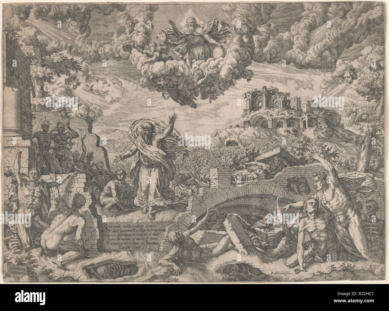 La visione di Ezechiele. Data: 1579. Medium: attacco con incisioni su carta vergata. Museo: National Gallery of Art di Washington DC. Autore: GIOVANNI BATTISTA FONTANA. Foto Stock