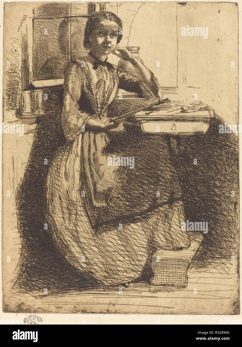 Gretchen a Heidelberg. Data: 1858. Dimensioni: foglio: 20,48 x 15,56 cm (8 1/16 x 6 1/8 in.) foglio: 26,67 x 20,96 cm (10 1/2 x 8 1/4 in.). Medio: l'attacco. Museo: National Gallery of Art di Washington DC. Autore: Whistler, JAMES ABBOTT MCNEILL. Foto Stock