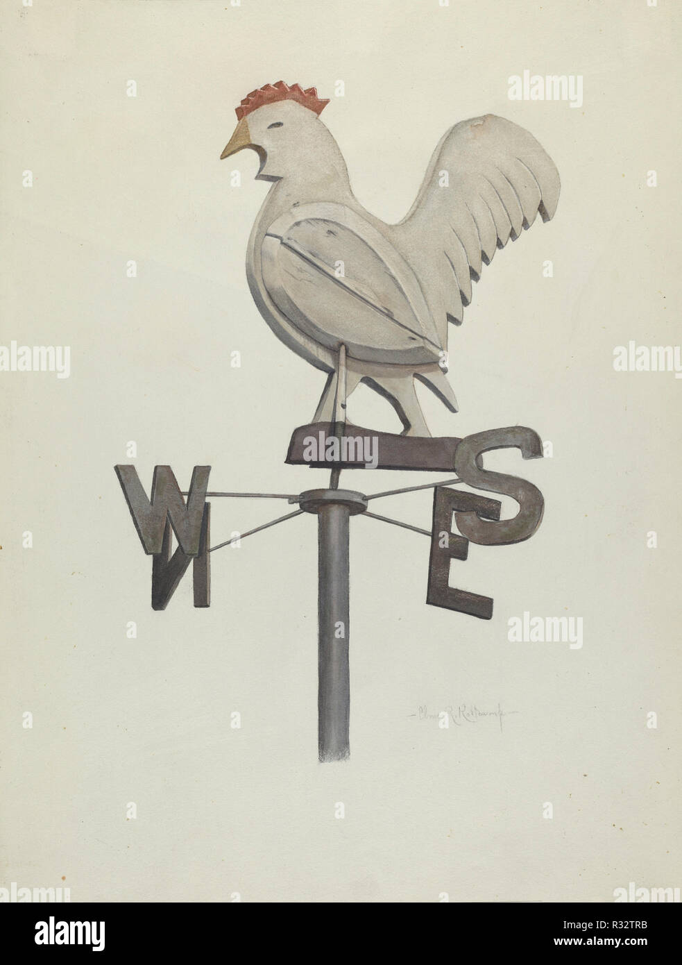 Banderuola. Data: c. 1941. Dimensioni: complessivo: 43,9 x 31 cm (17 5/16 x 12 3/16 in.) originale IAD Oggetto: 18' alta. Medium: acquerello e grafite su carta. Museo: National Gallery of Art di Washington DC. Autore: Elmer R. Kottcamp. Foto Stock