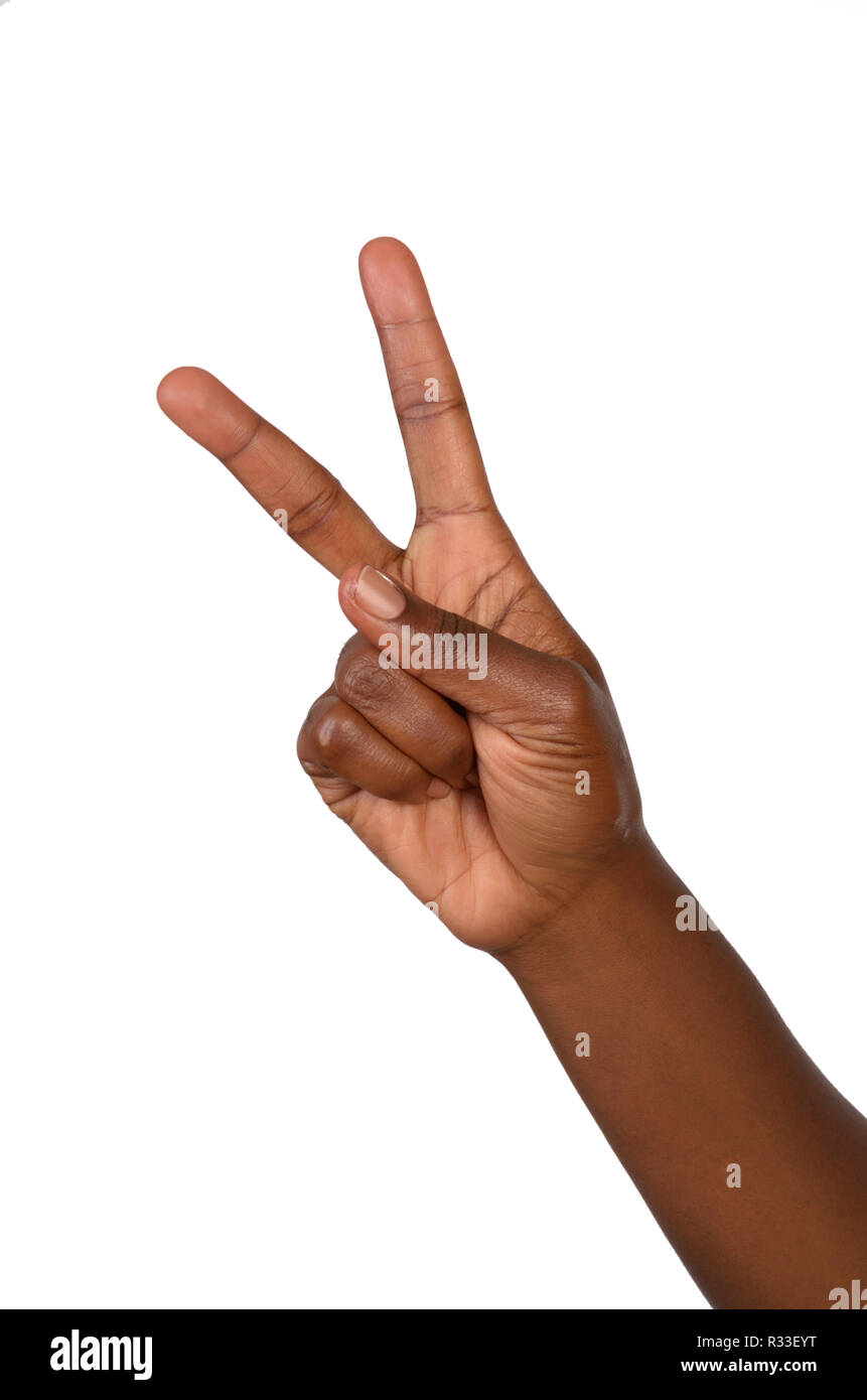 La mano che mostra due dita Foto Stock