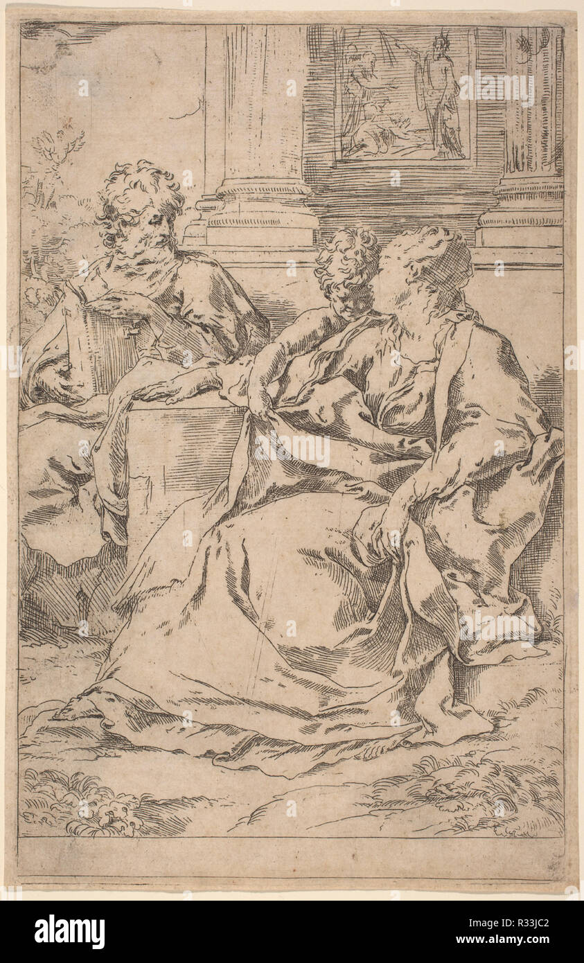 La Santa Famiglia. Dimensioni: piastra: 23 x 13,8 cm (9 1/16 x 5 7/16 in.). Medio: l'attacco. Museo: National Gallery of Art di Washington DC. Autore: Guido Reni. Foto Stock