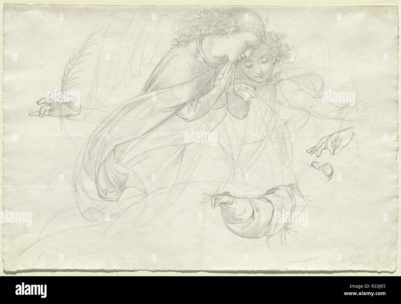 Due angeli in lutto (verso). Data: 1821. Medium: grafite su carta intessuta. Museo: National Gallery of Art di Washington DC. Autore: Johann Evangelist Scheffer von Leonhardshoff. Foto Stock