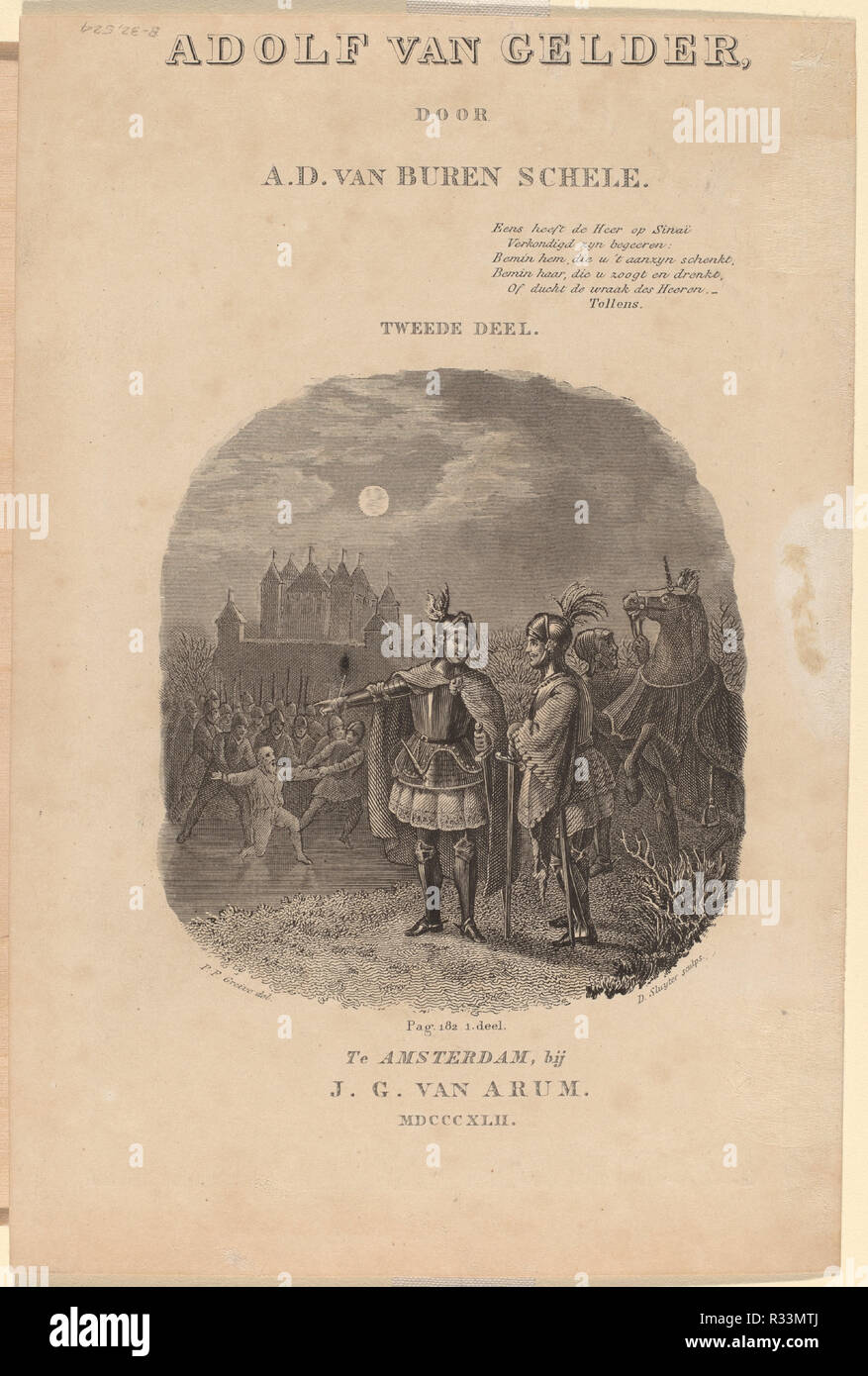Titolo pagina per D.C. Van Buren Schele 'Adolf van Gelder', Amsterdam, 1842. Data: probabilmente c. 1842. Medium: incisione. Museo: National Gallery of Art di Washington DC. Autore: Dirk Jurriaan Sluyter. Foto Stock