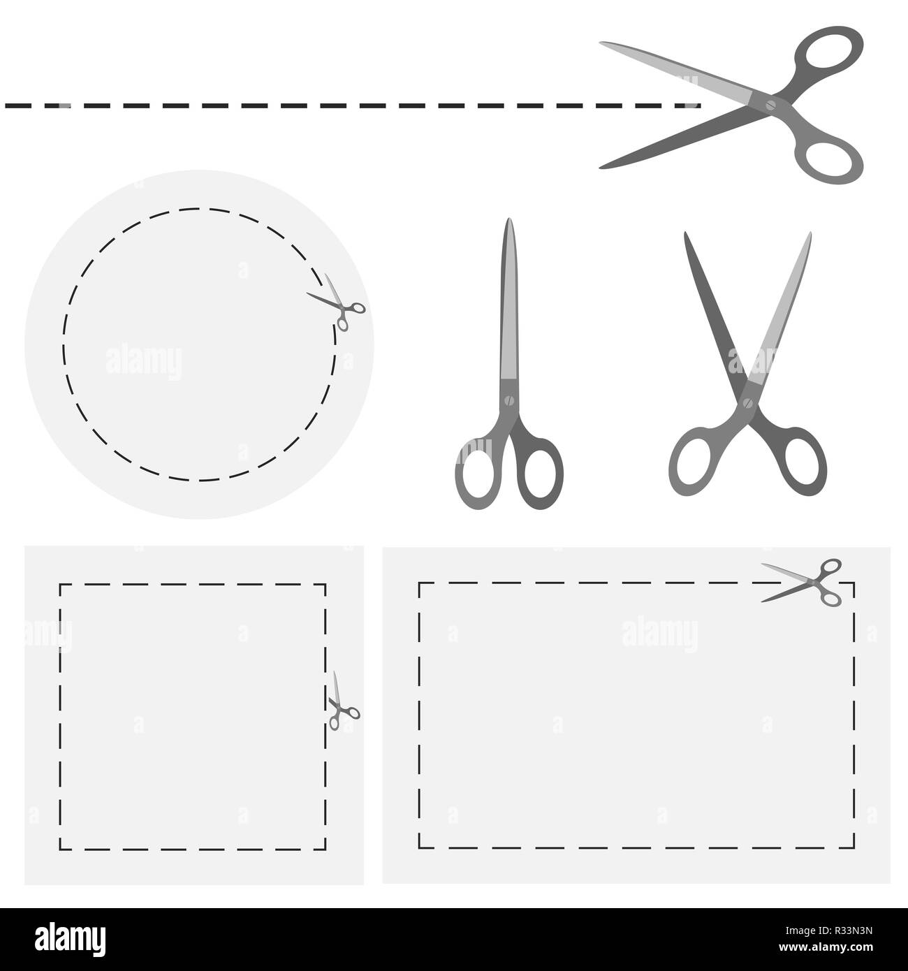 Impostare - forbici con linea tratteggiata Foto Stock