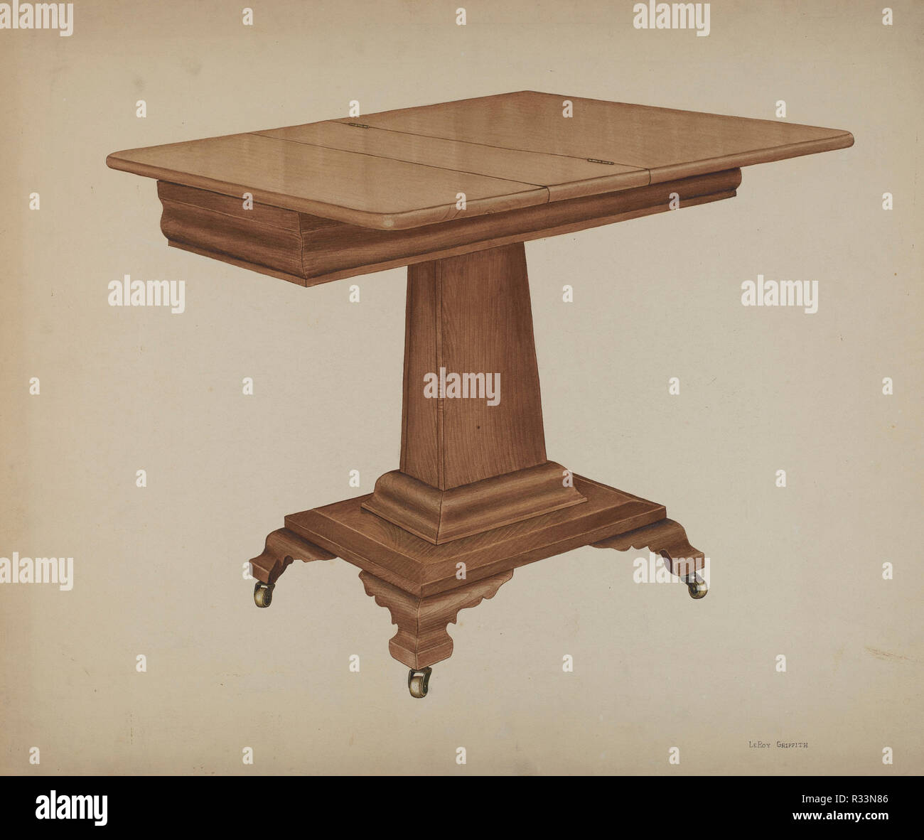Tabella (piedistallo). Data: c. 1940. Dimensioni: complessivo: 45,5 x 54,7 cm (17 15/16 x 21 9/16 in.) originale IAD Oggetto: 28 1/2"alta; 32x32 pollici alto.. Medium: acquerello, matita colorata, e grafite su cartone. Museo: National Gallery of Art di Washington DC. Autore: LeRoy Griffith. Foto Stock