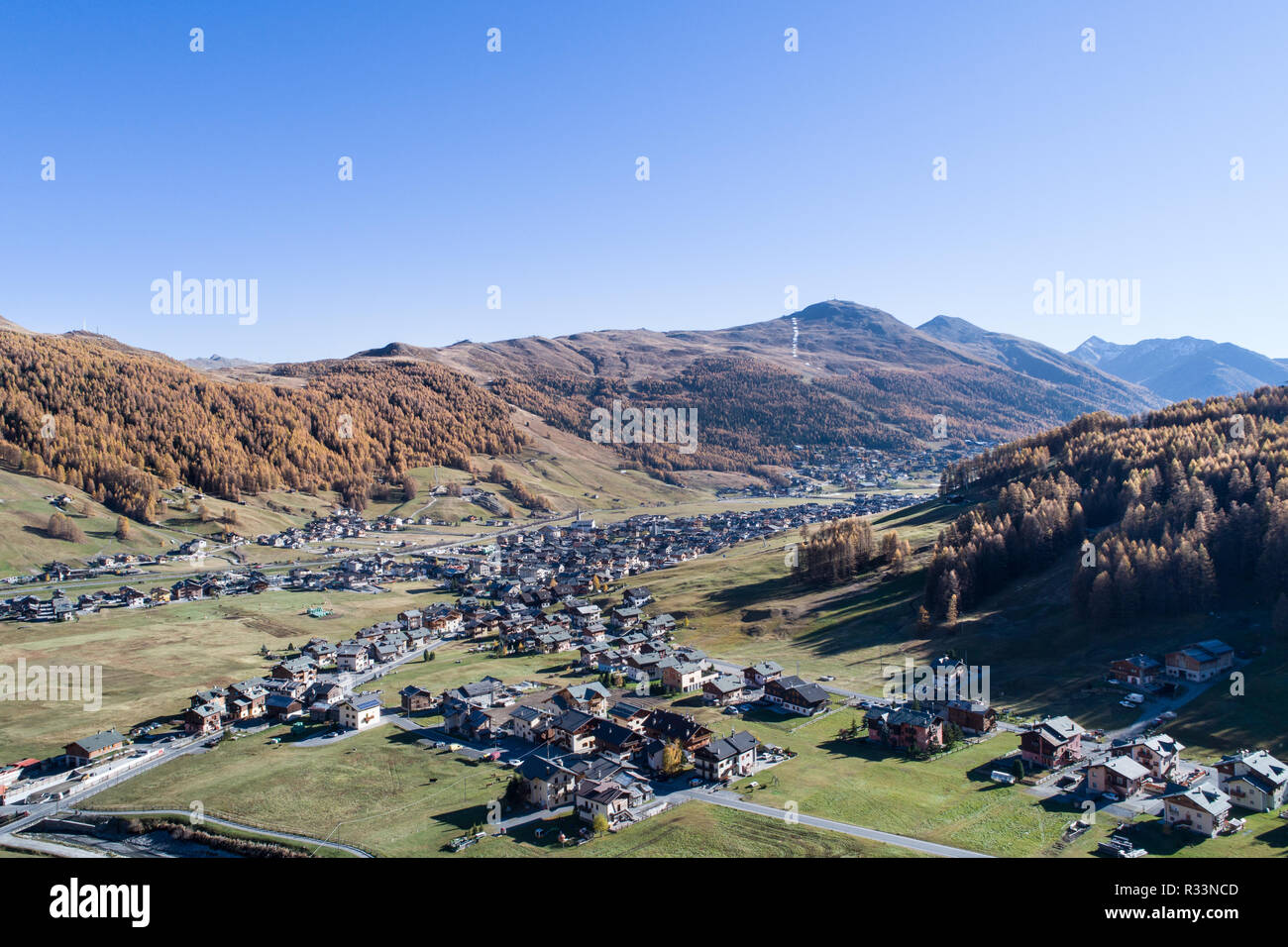 Villaggio di Livigno, stagione autunnale Foto Stock