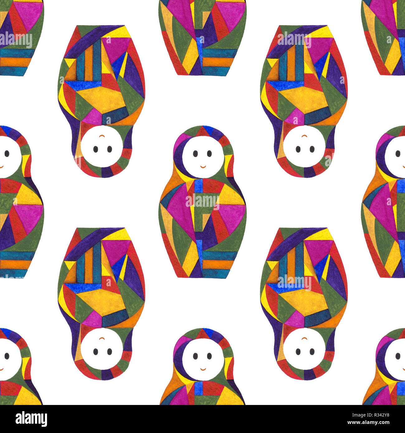 Acquerello ragazze astratto modello senza giunture. Il Nesting caratteri bambola texture di superficie per i disegni, i tessili, le carte di avvolgimento, sfondi, custodia per telefono pri Foto Stock