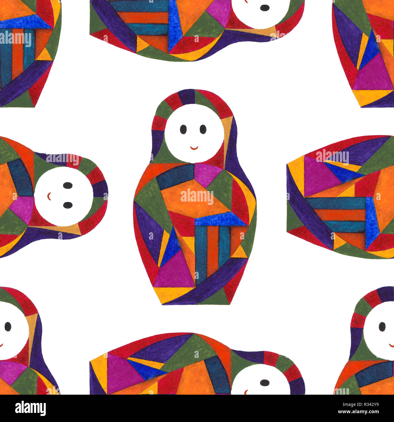 Acquerello ragazze astratto modello senza giunture. Il Nesting caratteri bambola texture di superficie per i disegni, i tessili, le carte di avvolgimento, sfondi, custodia per telefono pri Foto Stock