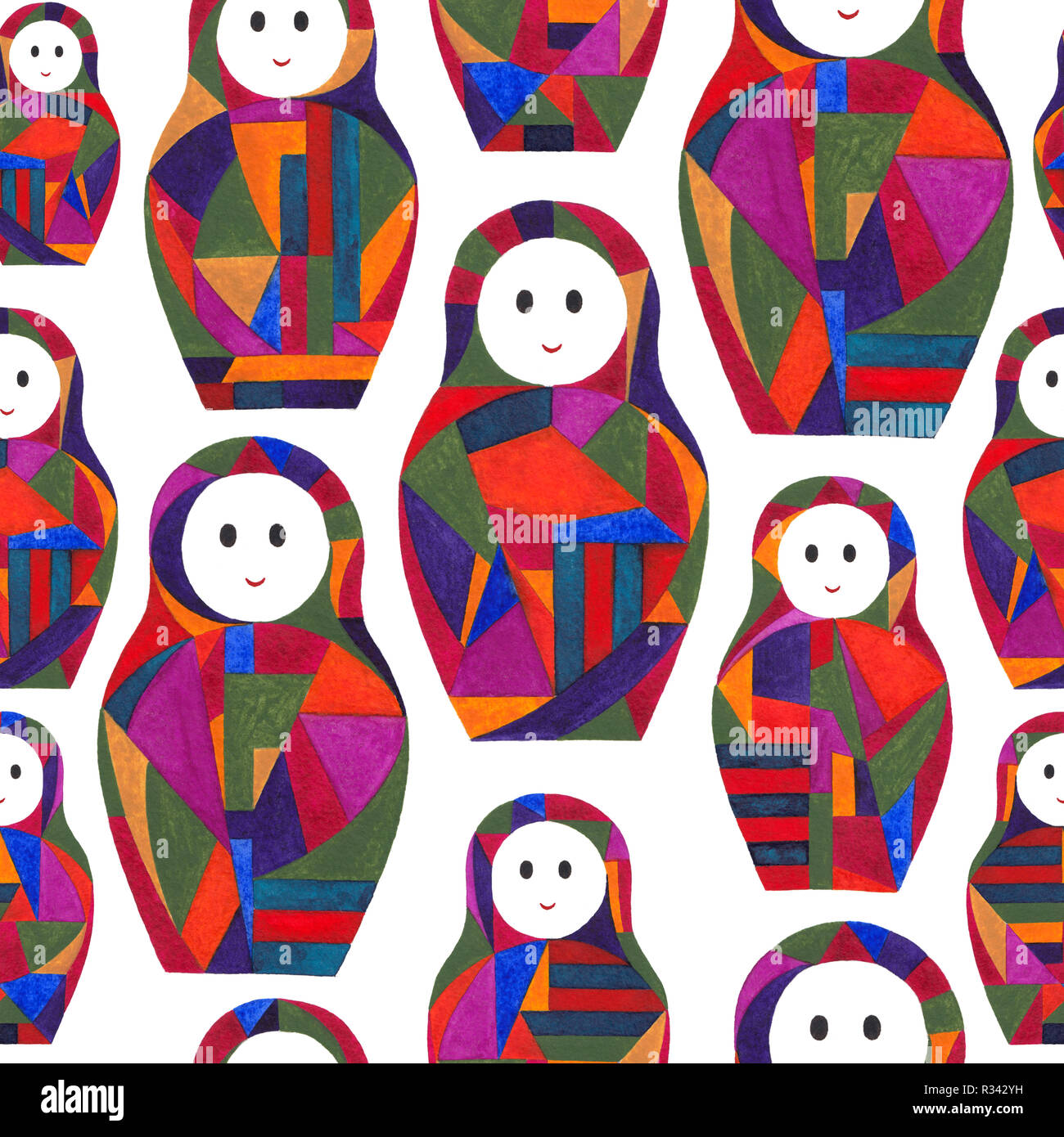 Acquerello ragazze astratto modello senza giunture. Il Nesting caratteri bambola texture di superficie per i disegni, i tessili, le carte di avvolgimento, sfondi, custodia per telefono pri Foto Stock