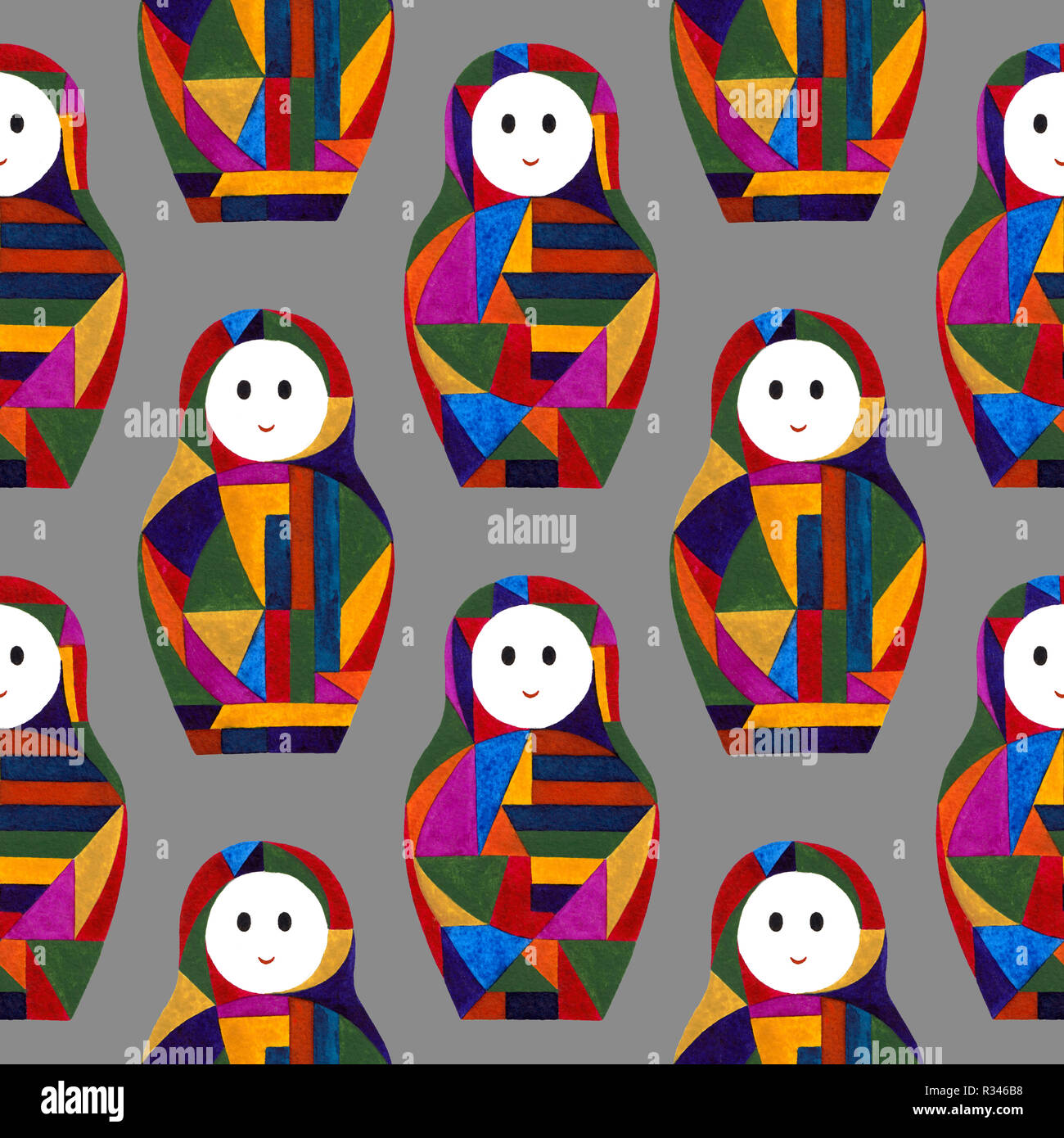 Acquerello ragazze astratto modello senza giunture. Il Nesting caratteri bambola texture di superficie per i disegni, i tessili, le carte di avvolgimento, sfondi, custodia per telefono pri Foto Stock