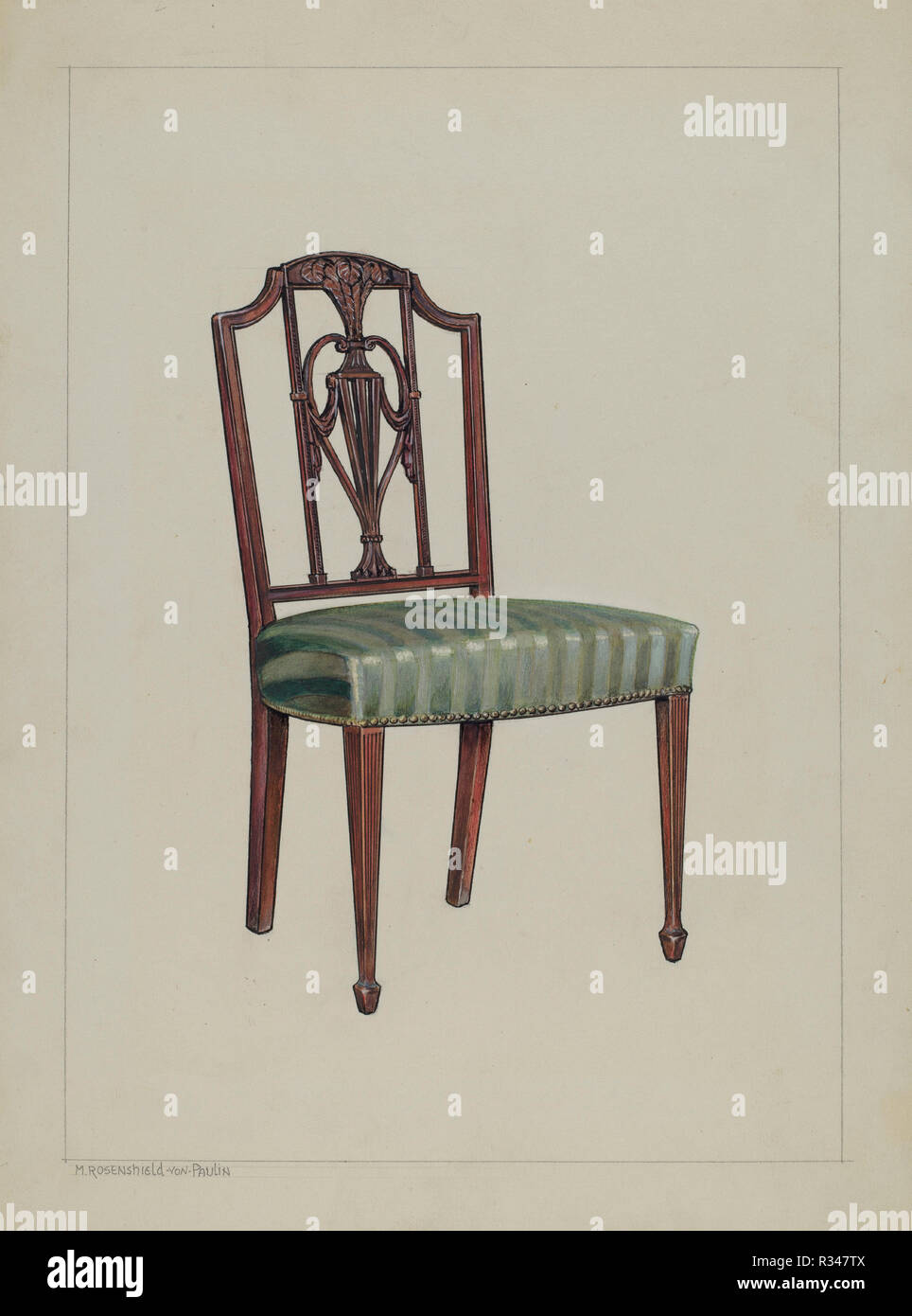 Sedia. Data: 1935/1942. Dimensioni: complessivo: 30,1 x 22,5 cm (11 7/8 x 8 7/8 in.) originale IAD Oggetto: nessuno dato. Medium: acquerello, tempera, matita colorata, a penna e in k e grafite su cartone. Museo: National Gallery of Art di Washington DC. Autore: M. Rosenshield-von-Paulin. Foto Stock