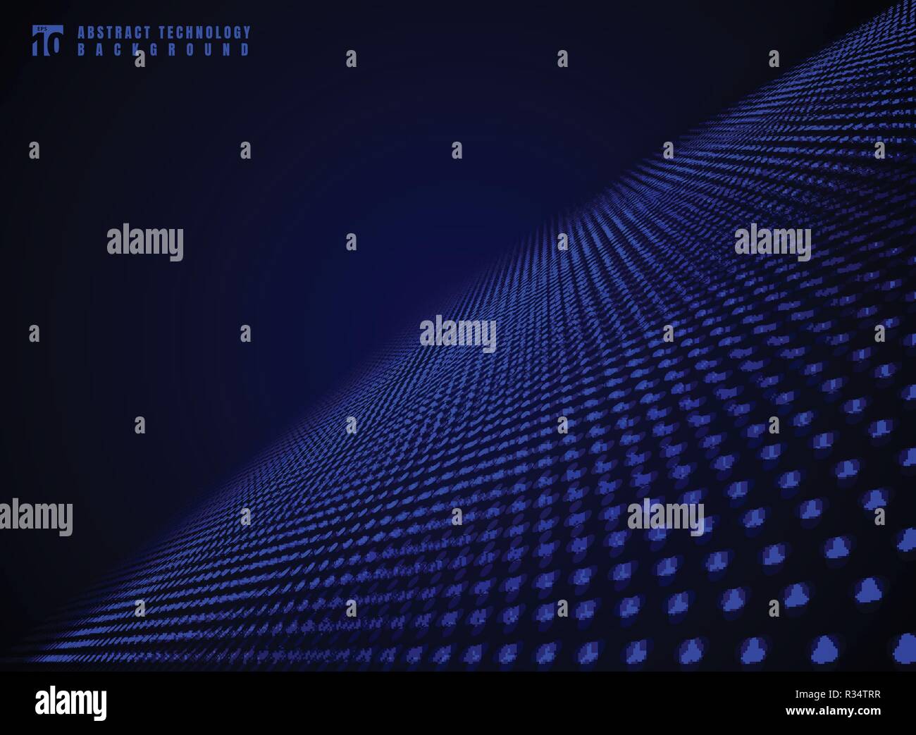 Abstract futuristica tecnologia di visualizzazione di dati dinamico di particelle blu dots pattern su sfondo buio e texture con copia spazio. Vector illust Illustrazione Vettoriale