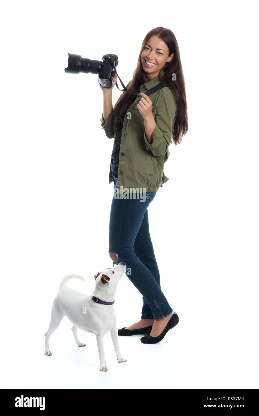 Fotografo con il cane Foto Stock