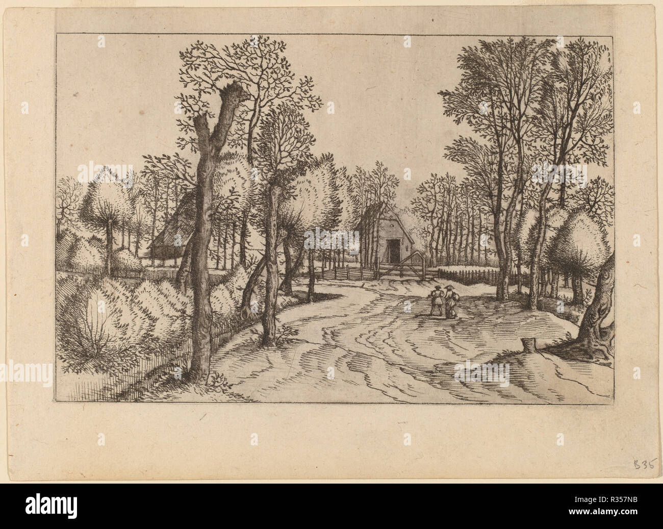 Le aziende agricole. Data: pubblicato 1559/1561. Medio : incisione ritoccate con incisione. Museo: National Gallery of Art di Washington DC. Autore: Johannes van Doetechum, il sambuco e Lucas van Doetechum dopo il Master del piccolo paesaggi. Foto Stock