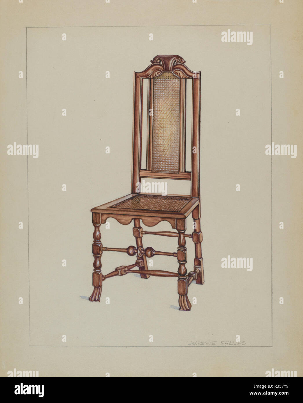 Sedia laterale. Data: c. 1936. Dimensioni: complessivo: 28,5 x 22,8 cm (11 1/4 x 9 in.) originale IAD Oggetto: 45' alta, 18' lungo, 14' ampia.. Medium: acquerello, tempera, matita colorata, penna e inchiostro e grafite su cartone. Museo: National Gallery of Art di Washington DC. Autore: Lawrence Phillips. Foto Stock