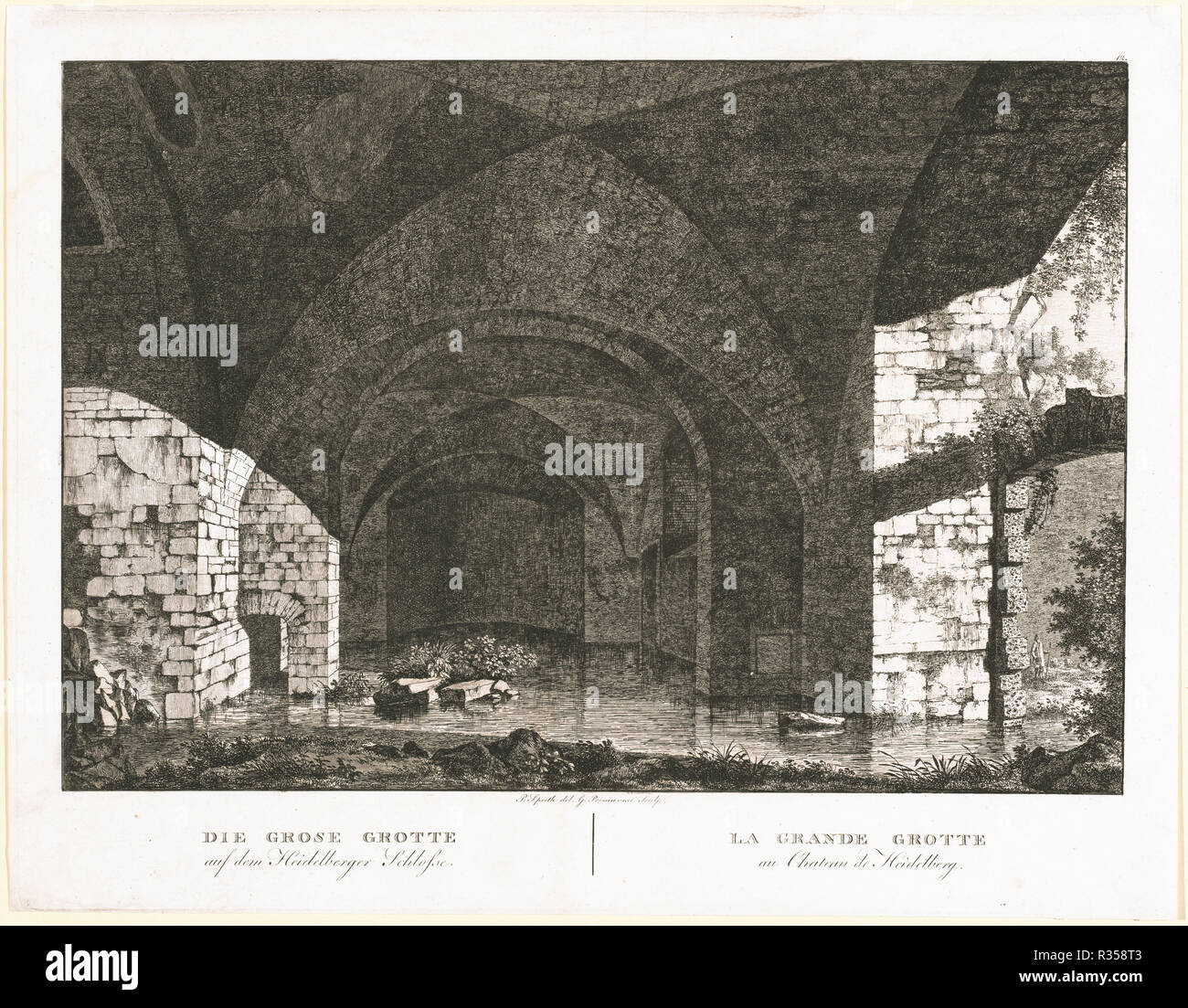Die grosse Grotte auf dem Heidelberger Schlosse (la Grotta Grande a Heidelberg Castle). Data: 1806. Dimensioni: piastra: 36 × 46,4 cm (14 3/16 × 18 1/4 in.) foglio: 36,2 × 46,7 cm (14 1/4 × 18 3/8 in.). Medio: l'attacco chimico con la puntasecca su carta intessuta. Museo: National Gallery of Art di Washington DC. Autore: Georg Primavesi, dopo Peter Speeth. Foto Stock