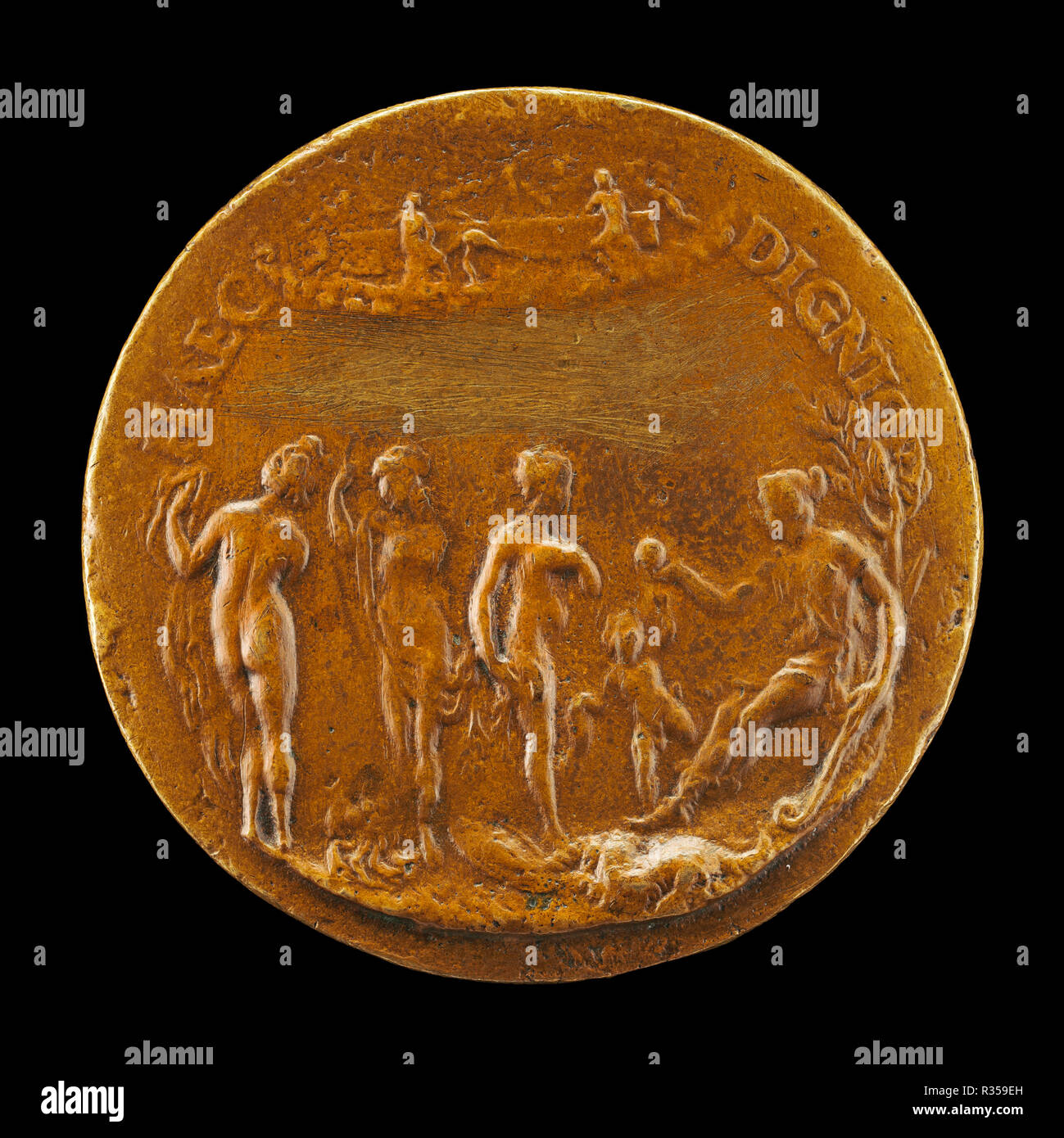 La sentenza di Parigi [indietro]. Datazione: fine del XVI secolo. Dimensioni: complessiva (diametro): 6,28 cm (2 1/2 in.) Peso lordo: 92.68 gr (0.204 lb.) asse: 6:00. Medium: bronzo. Museo: National Gallery of Art di Washington DC. Autore: Giovanni Battista Cambio, chiamato Bombarda. Foto Stock