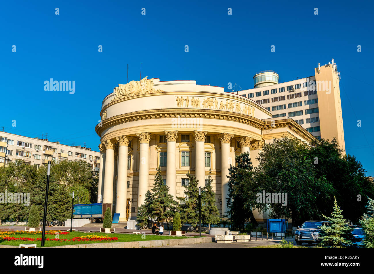 Palazzo della Cultura dei Sindacati nelle regioni di Volgograd, Russia Foto Stock