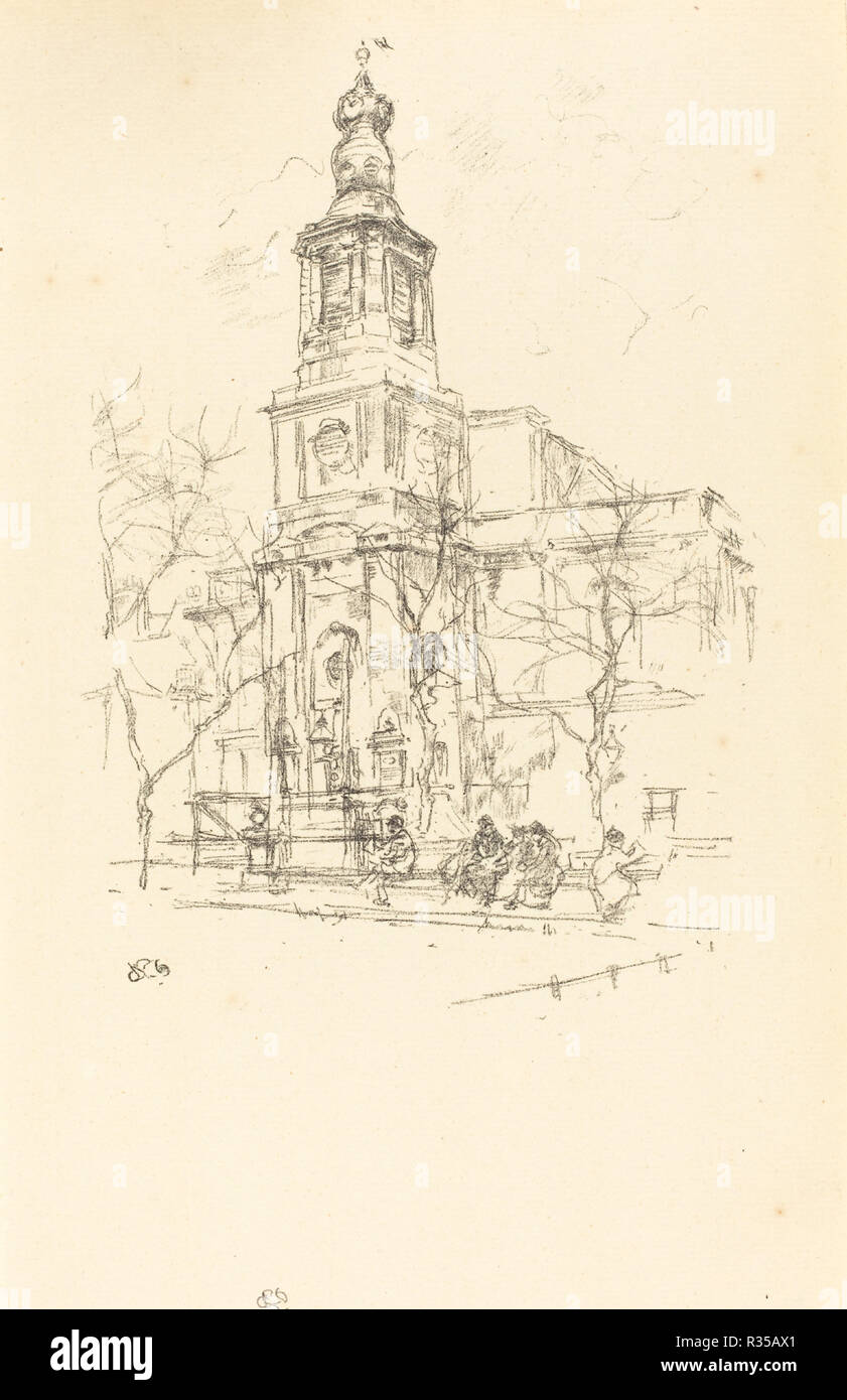 Saint Anne's, Soho. Data: 1896. Dimensioni: IMMAGINE: 19,2 × 13,4 cm (7 9/16 x 5 1/4 in.) foglio: 30,1 × 18,2 cm (11 7/8 × 7 3/16 in.). Medium: litografia in nero su carta vergata. Museo: National Gallery of Art di Washington DC. Autore: Whistler, JAMES ABBOTT MCNEILL. Foto Stock