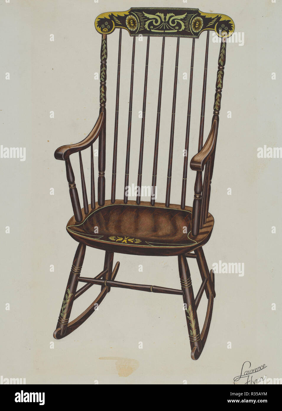 Hitchcock Rocker. Data: c. 1936. Dimensioni: complessivo: 30,8 x 22,7 cm (12 1/8 x 8 15/16 in.) originale IAD Oggetto: nessuno dato. Medium: acquerello, tempera, matita colorata, a penna e in k e grafite su carta. Museo: National Gallery of Art di Washington DC. Autore: Lawrence Flynn. Foto Stock