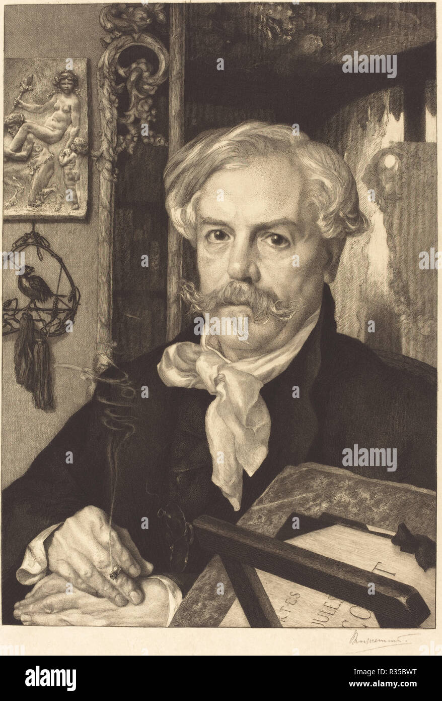 Edmond de Goncourt. Data: 1882. Dimensioni: piastra: 50,9 x 33,9 cm (20 1/16 x 13 3/8 in.) foglio: 60,2 x 42,7 cm (23 11/16 x 16 13/16 in.). Medium: attacco e incisione in nero su carta del Giappone. Museo: National Gallery of Art di Washington DC. Autore: Félix Bracquemond. Foto Stock