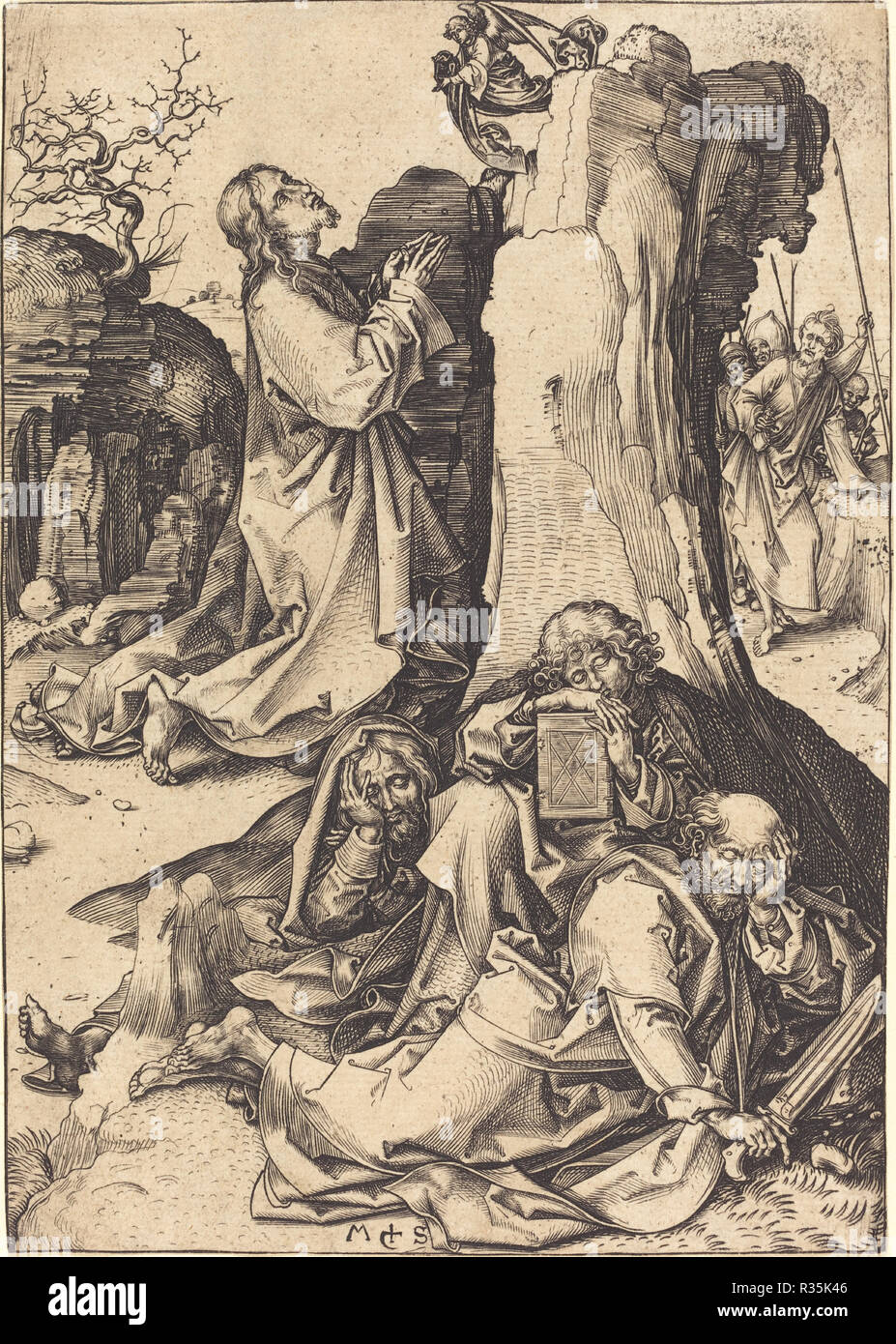L'agonia nel giardino. Data: c. 1480. Medium: incisione. Museo: National Gallery of Art di Washington DC. Autore: Martin Schongauer. Foto Stock