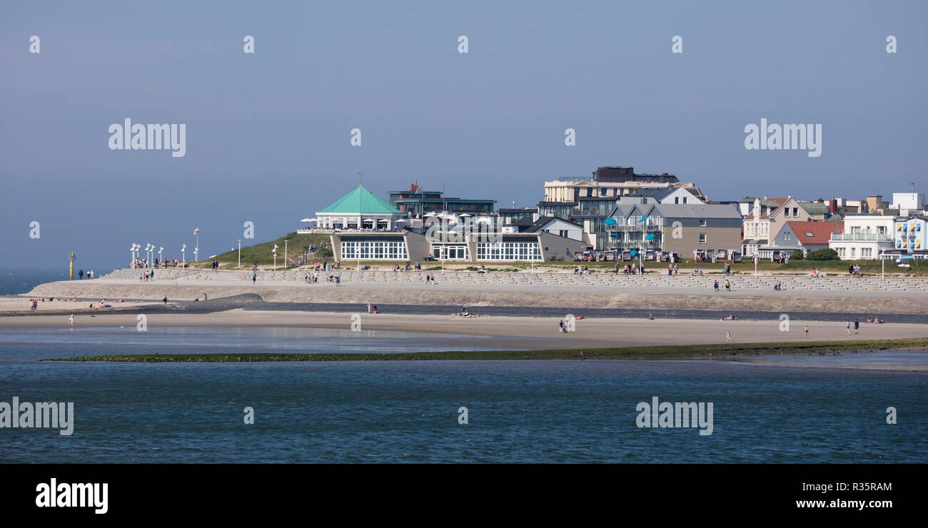 Vista dal mare di Norderney, Est Frisone isola, Bassa Sassonia, Germania, Europa Foto Stock