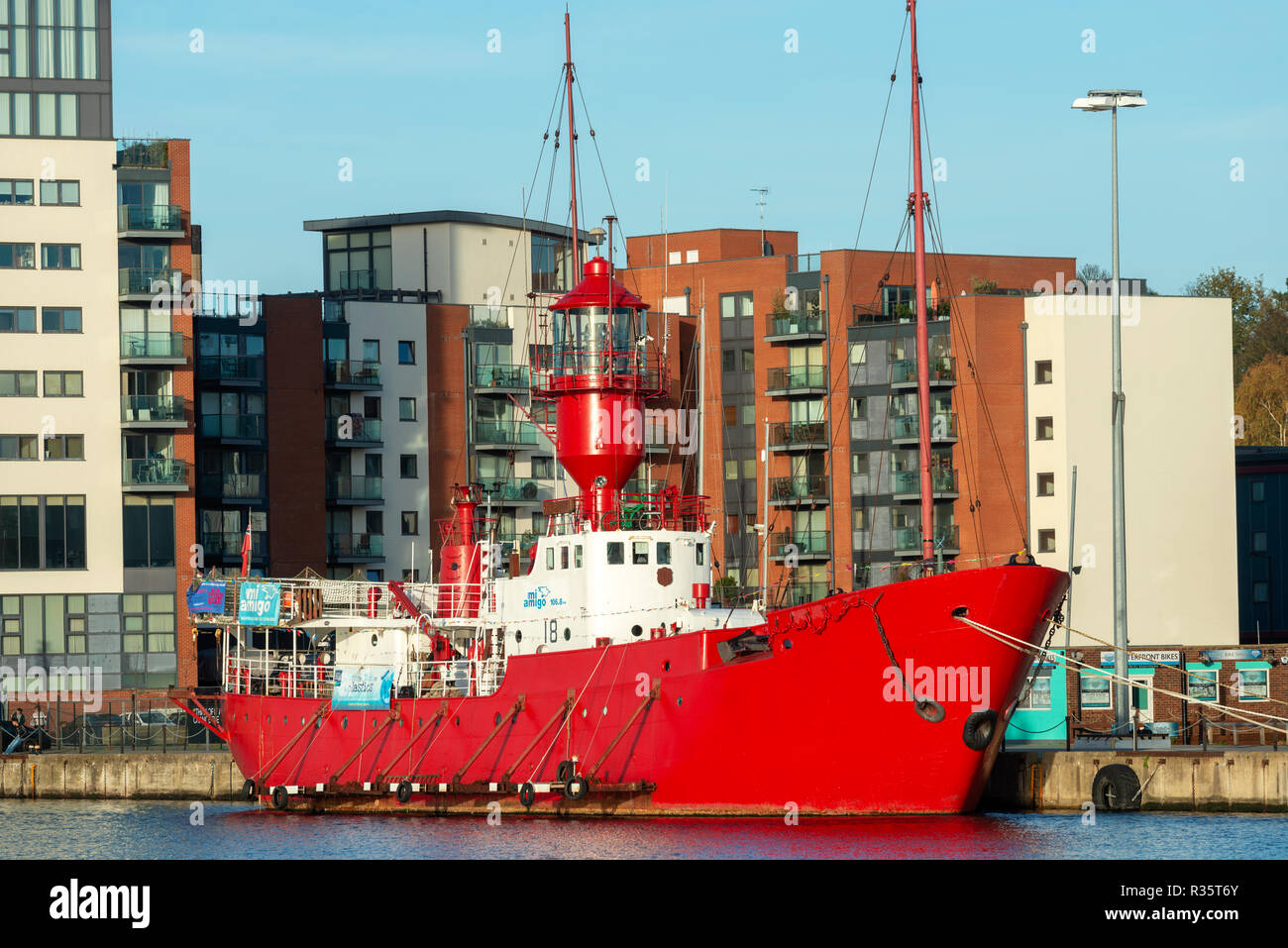 Lightship una volta che è stato utilizzato per la radio pirata, Neptune Quay, Ipswich, Suffolk, Regno Unito. Foto Stock