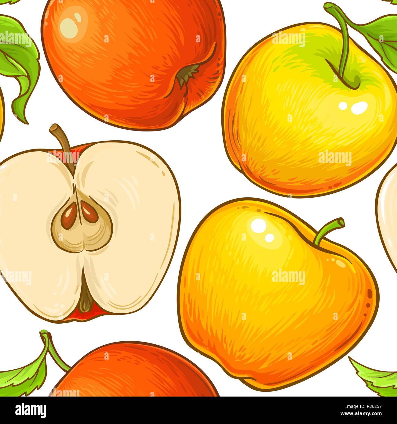 Apple vettore di frutta pattern su sfondo bianco Illustrazione Vettoriale