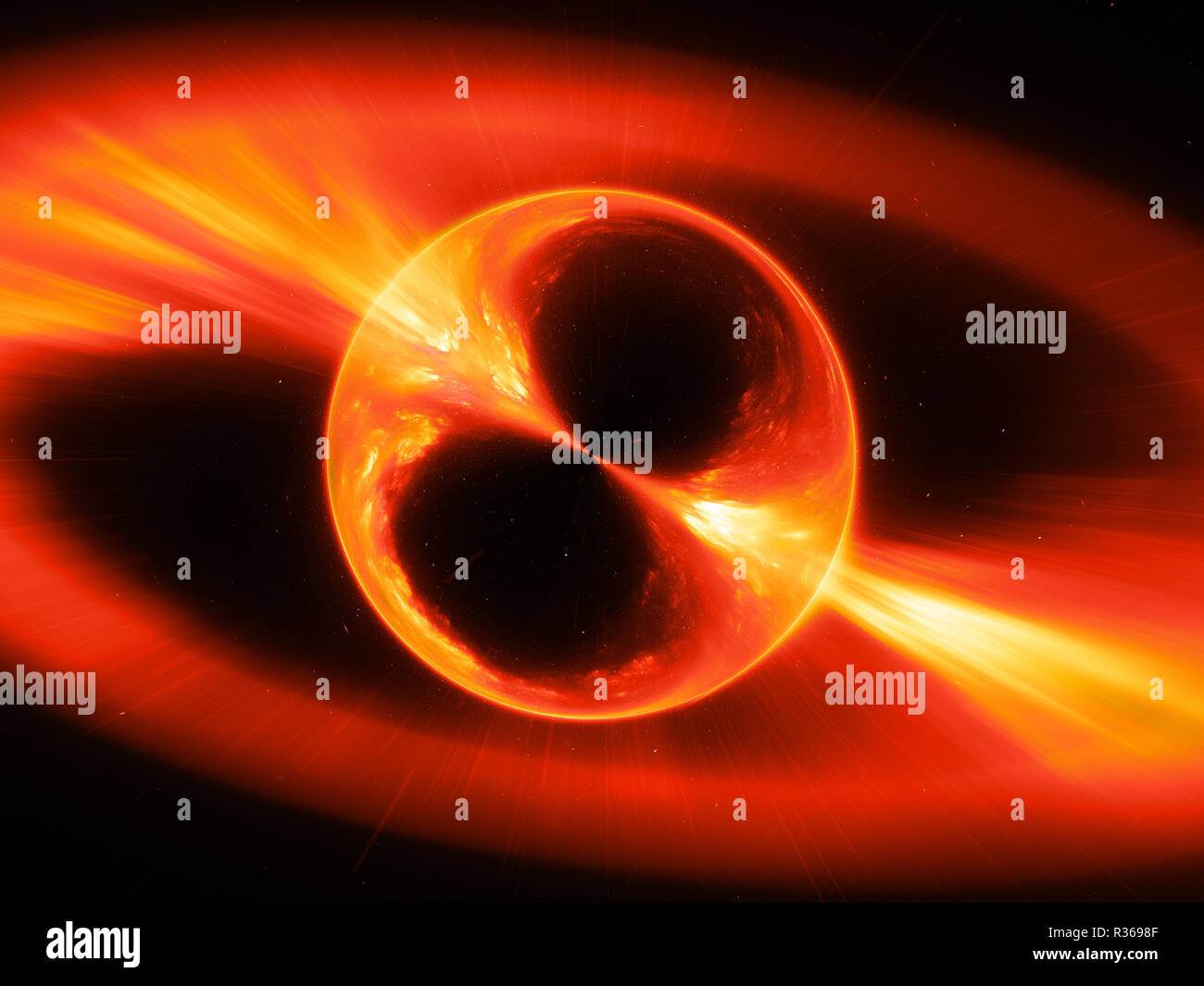 Fiery incandescente supermassive mysterios oggetto nello spazio gamma ray burst, generato dal computer sfondo astratto, rendering 3D Foto Stock