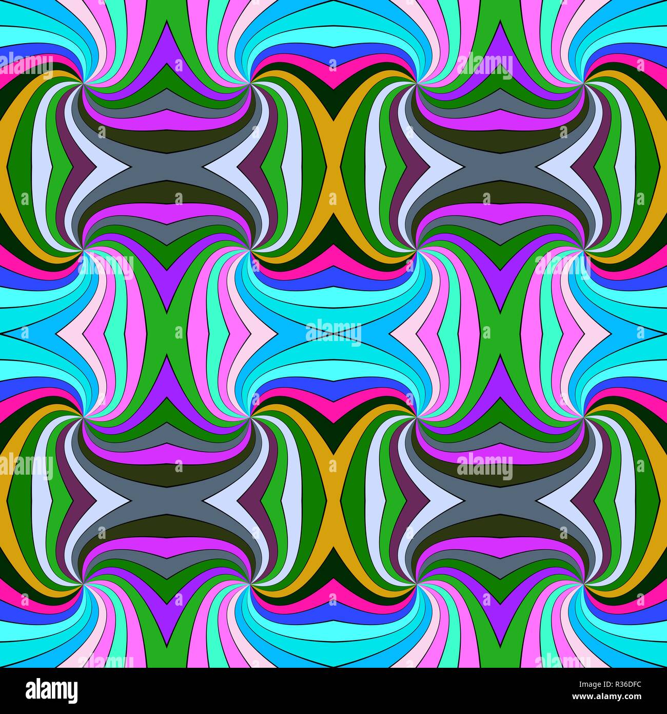 Colorate ipnotico astratta seamless striped vortex pattern design di sfondo da raggi di vorticazione Illustrazione Vettoriale