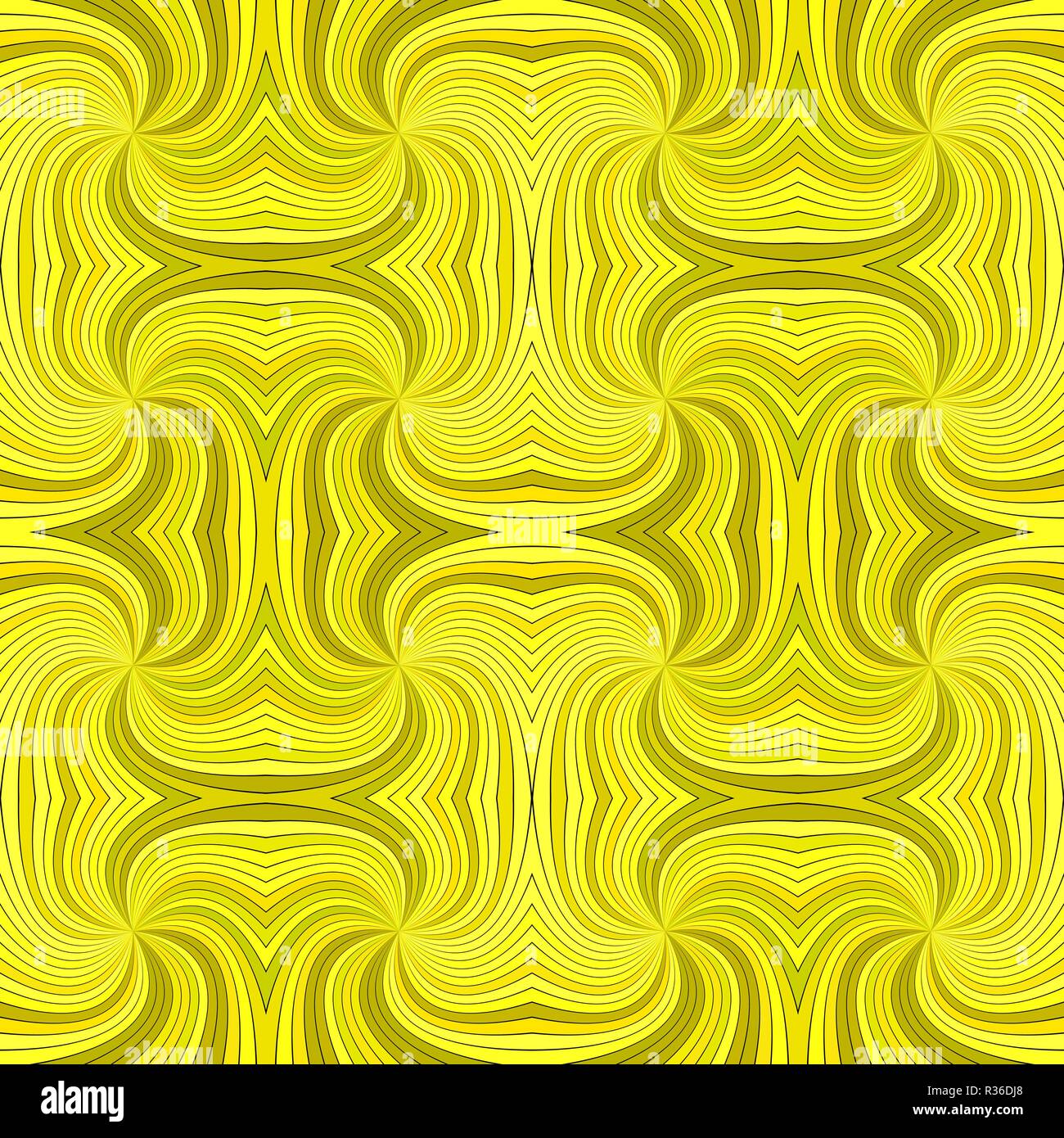 Giallo astratta psichedelico seamless striped swirl pattern design di sfondo con raggi di curva Illustrazione Vettoriale