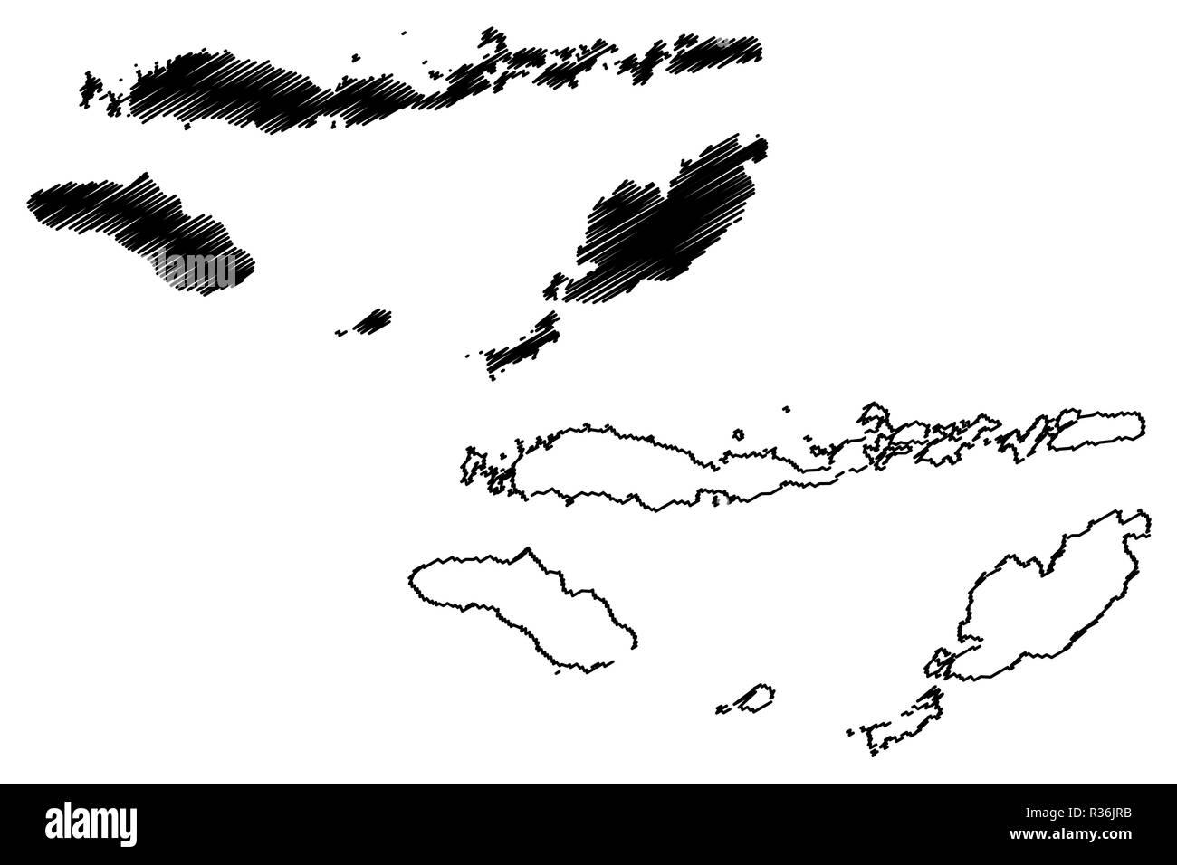 Nusa Tenggara Est (suddivisioni di Indonesia, Province di Indonesia) mappa illustrazione vettoriale, scribble schizzo Nusa Tenggara Timur (Lesser Sunda Isla Illustrazione Vettoriale