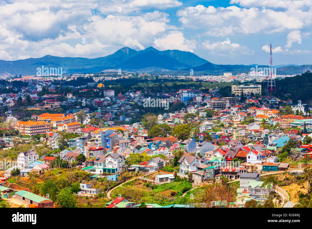 Dalat o da Lat antenna città vista panoramica in Vietnam Foto Stock