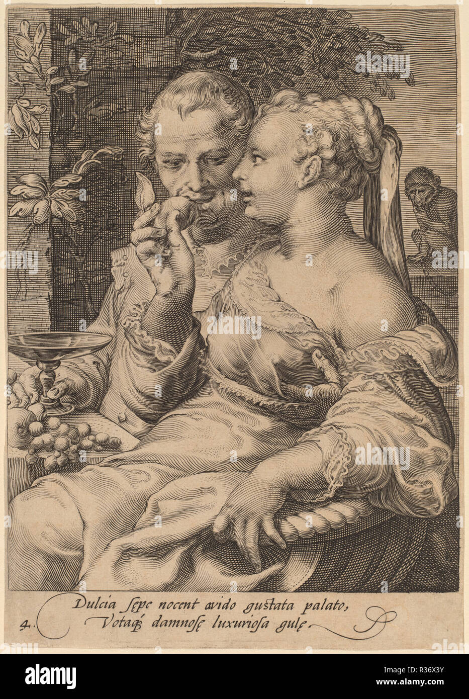 Il gusto. Medium: incisione. Museo: National Gallery of Art di Washington DC. Autore: Jan Pietersz Saenredam dopo Hendrik Goltzius. Foto Stock