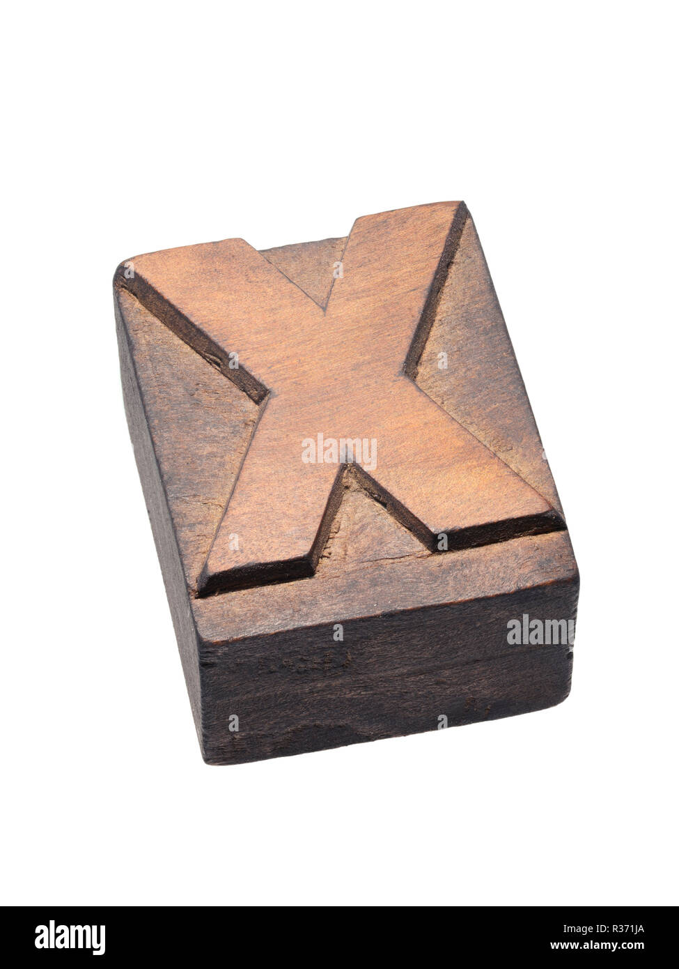 Dettagliata lettera in legno X; immagine sovrapposta - tutti in focus Foto Stock