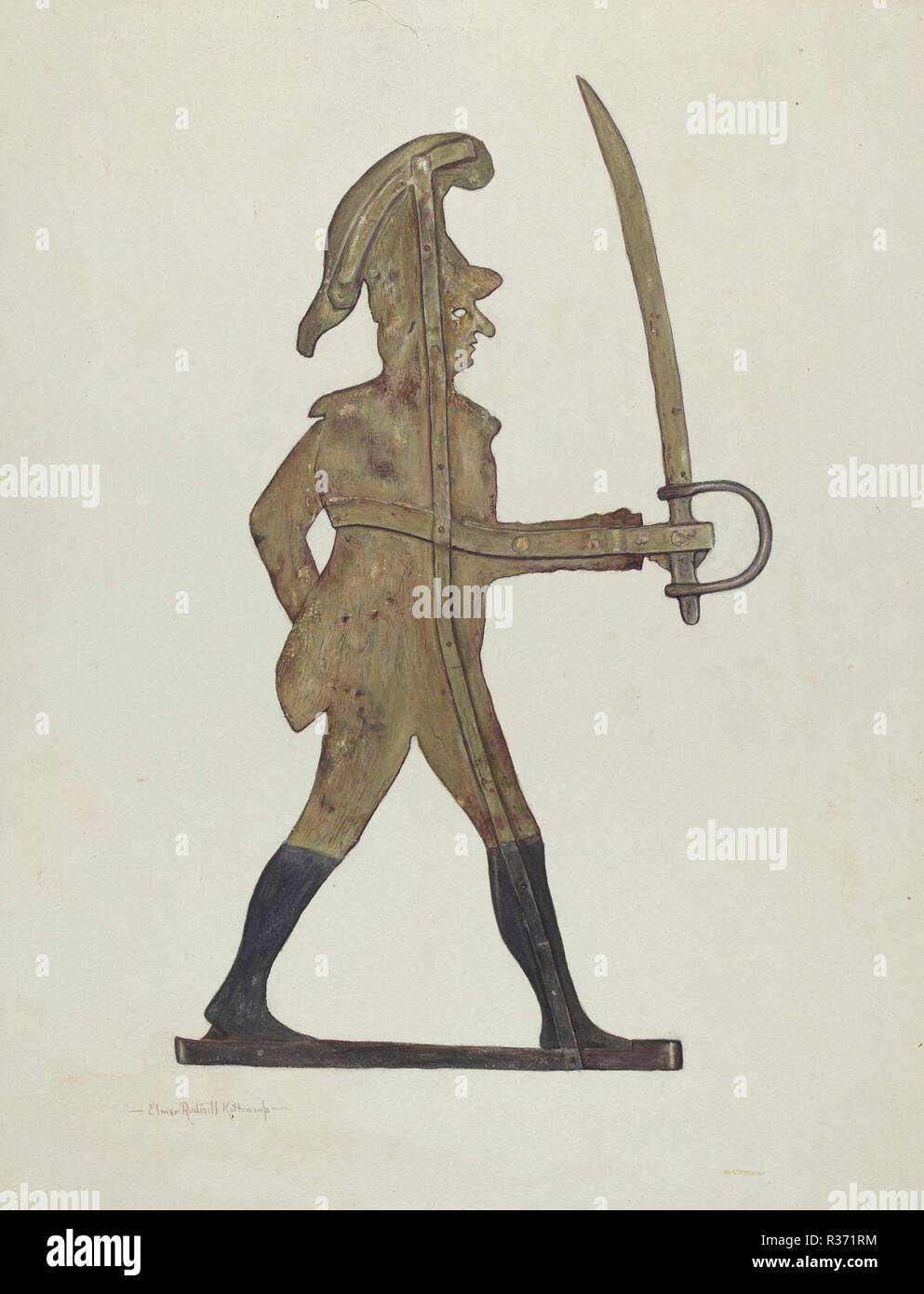 Banderuola - Conteggio Casimir Pulaski. Data: c. 1940. Dimensioni: complessivo: 40,8 x 29,2 cm (16 1/16 x 11 1/2 in.) originale IAD Oggetto: 48' alta; 30' ampia. Medium: acquerello, grafite e penna e inchiostro su carta. Museo: National Gallery of Art di Washington DC. Autore: Elmer R. Kottcamp. Foto Stock